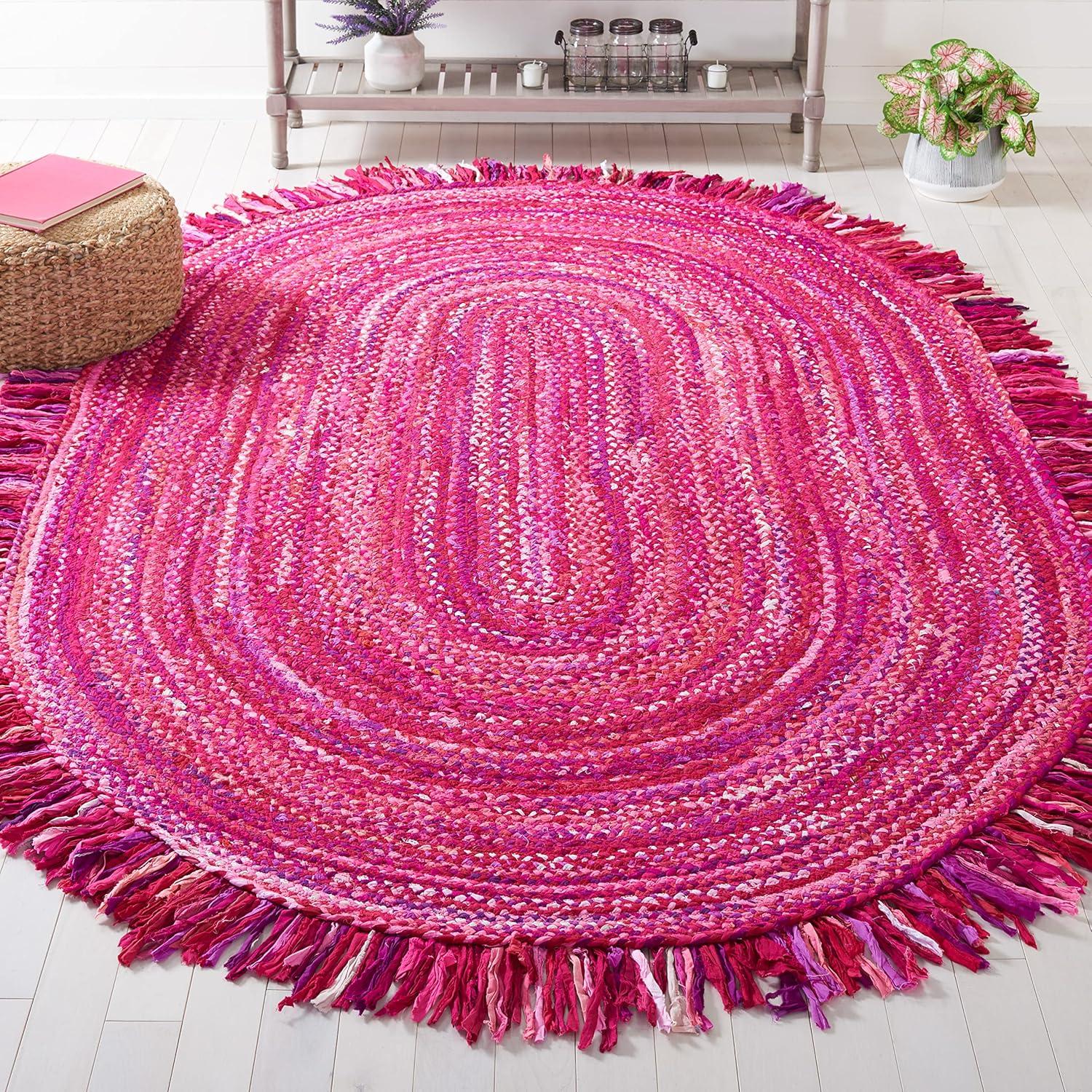 Braided BRD451 Hand Woven Area Rug - Pink/Fuchsia - 3'x5' Oval - Safavieh.