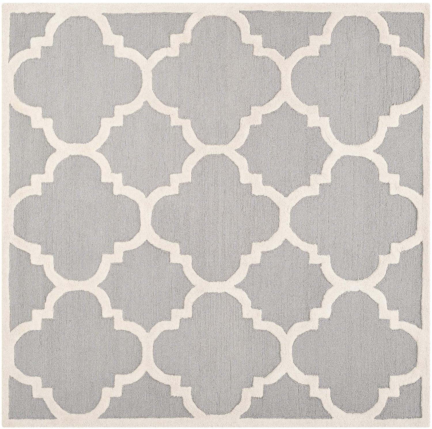 SAFAVIEH Cambridge Justine Geometric Wool Area Rug, Silver/Ivory, 10' x 10' Square