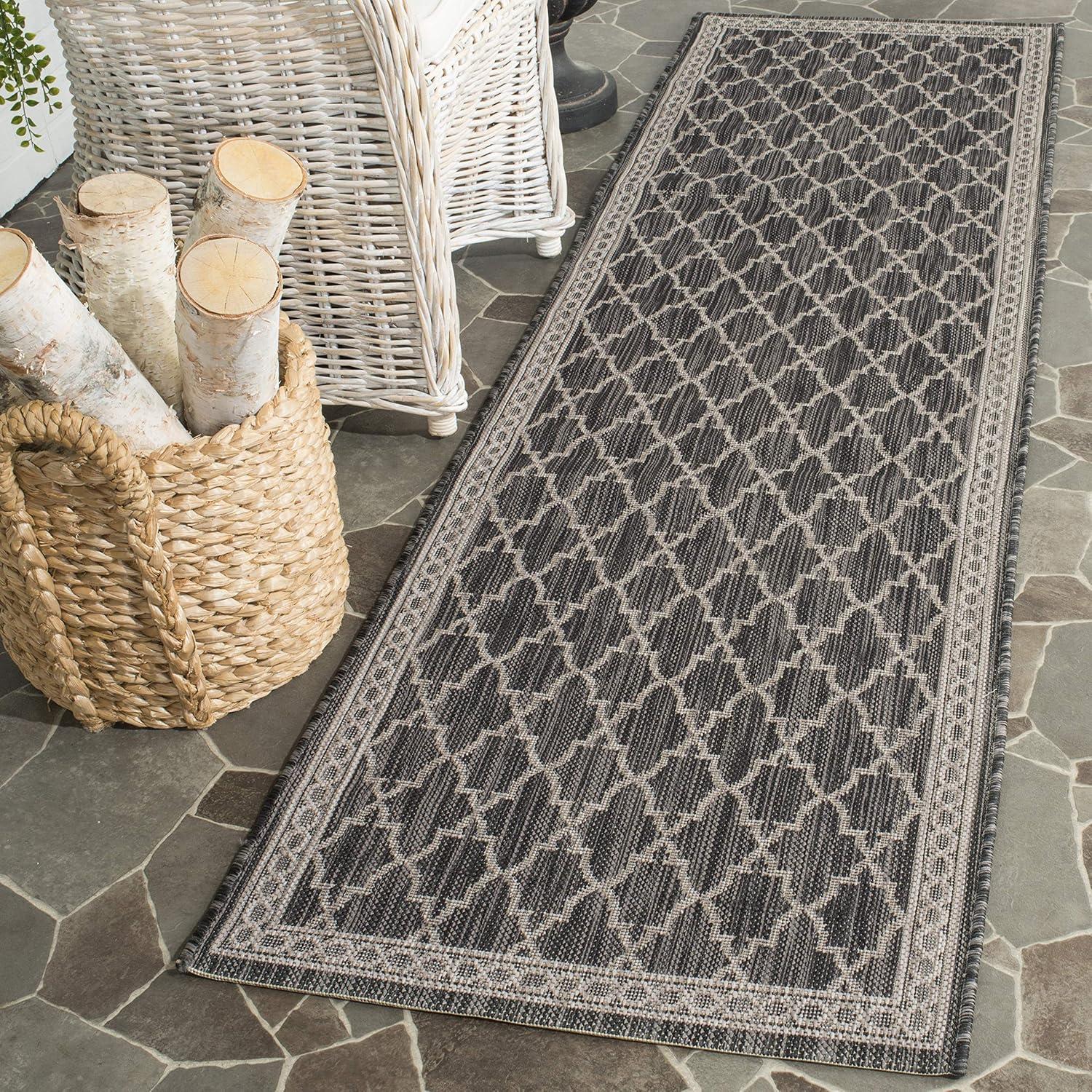 Courtyard CY8871 Power Loomed Indoor/Outdoor Runner Rug - Black/Beige - 2'3"x12' - Safavieh.
