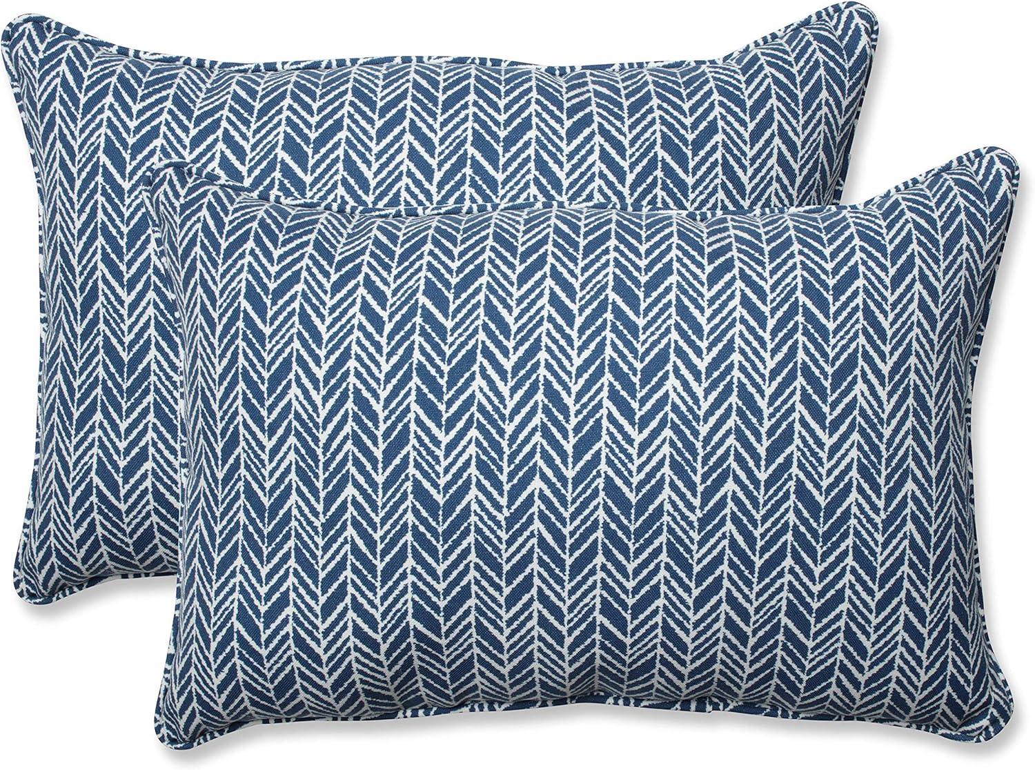 Blue Herringbone Rectangular Outdoor Lumbar Pillow Set