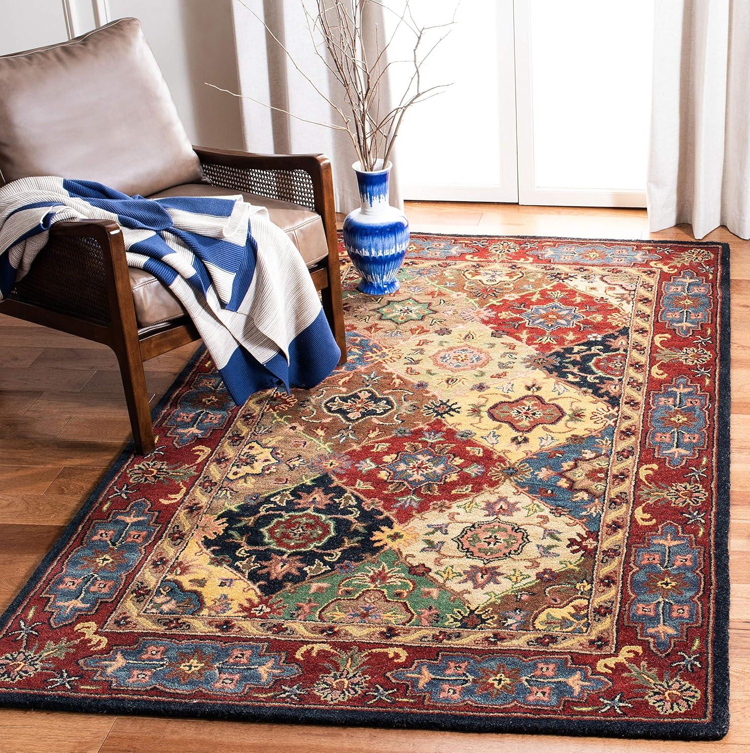 Elegant Heritage Hand-Tufted Wool Rectangular Rug in Rich Red