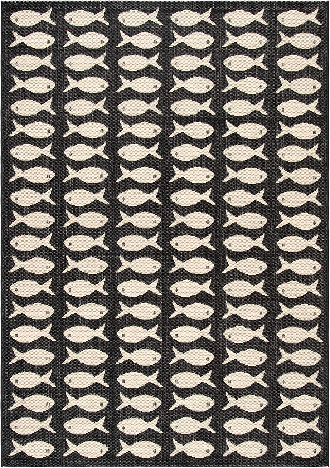 Courtyard CY6013 Power Loomed Indoor and Outdoor Area Rug - Black/Beige - 4'x5'7" - Safavieh