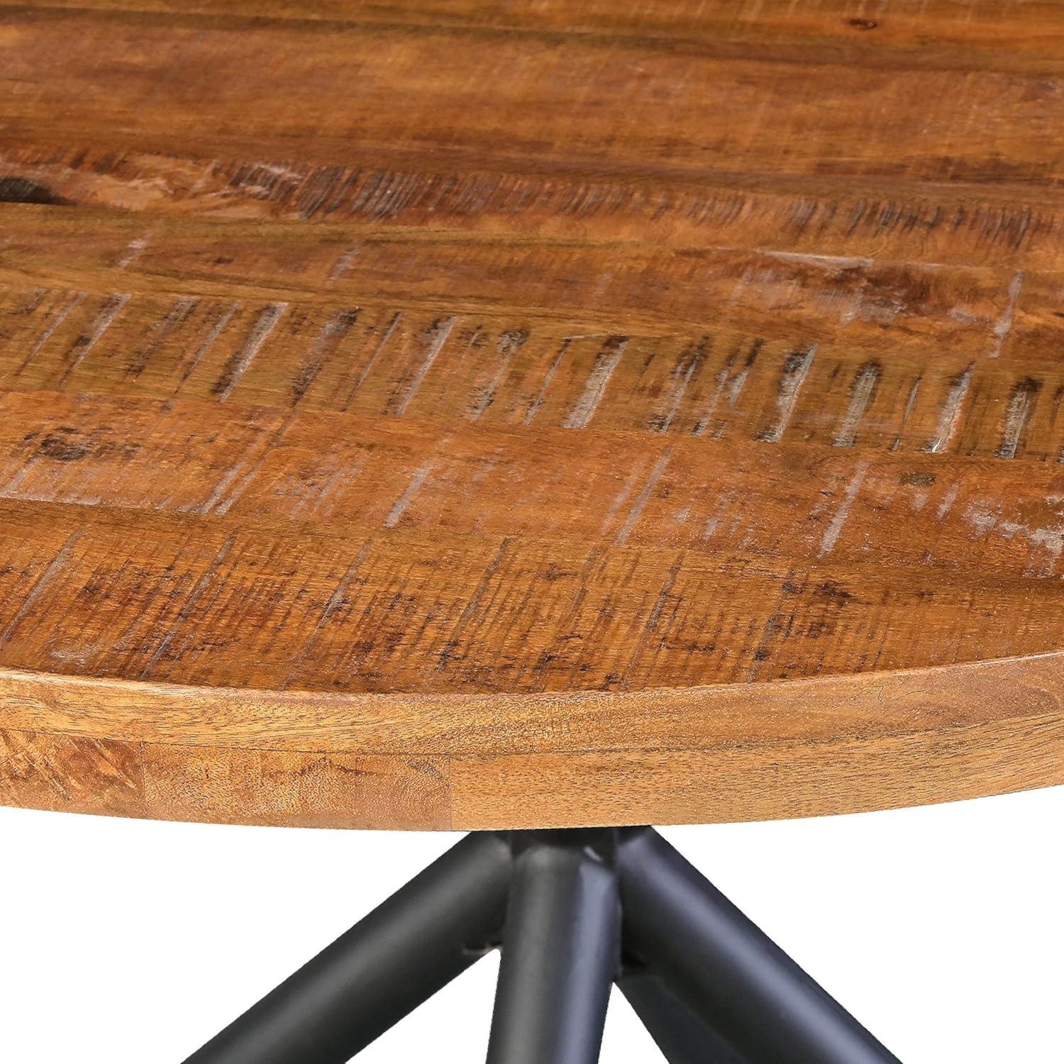 Rustic Farmhouse 48" Round Solid Mango Wood Dining Table with Iron Legs