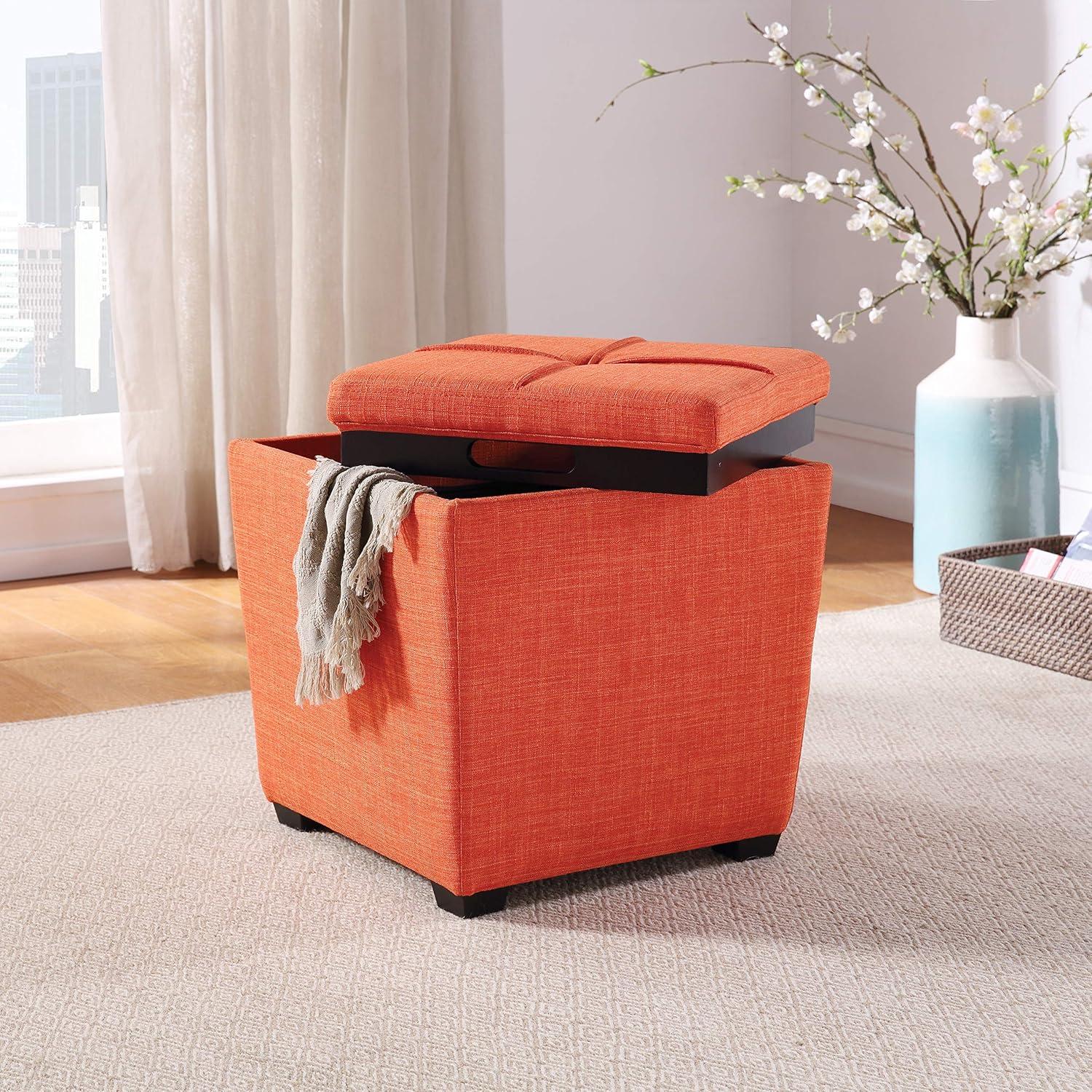 Rockford Storage Ottoman in Tangerine Orange Fabric