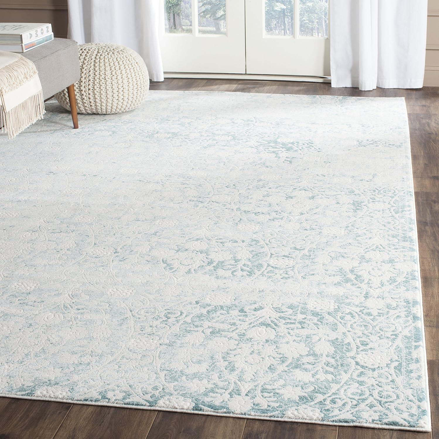 SAFAVIEH Passion Madrid Faded Damask Area Rug, Turquoise/Ivory, 8' x 11'