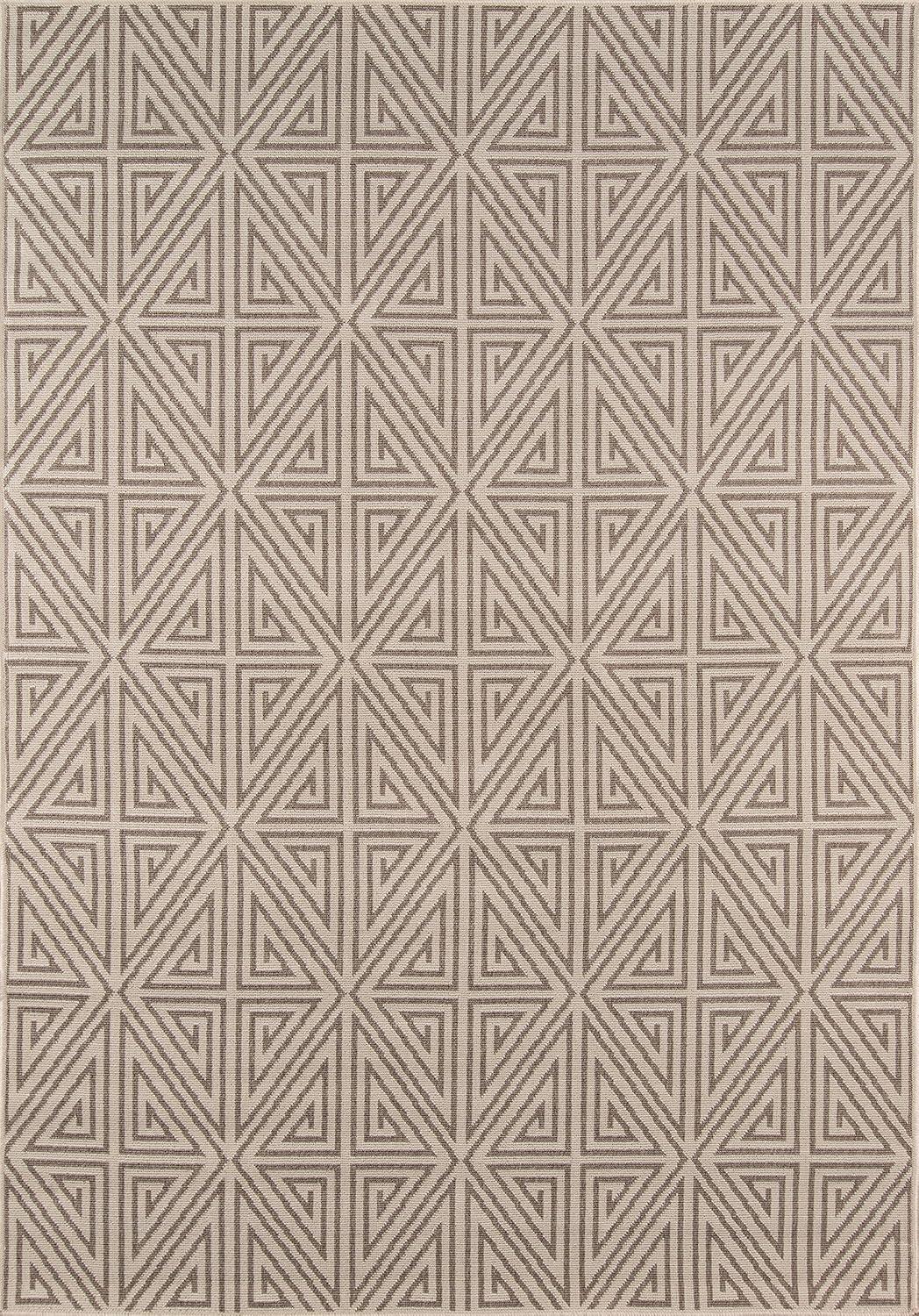 Taupe Geometric Pattern Rectangular Synthetic Area Rug