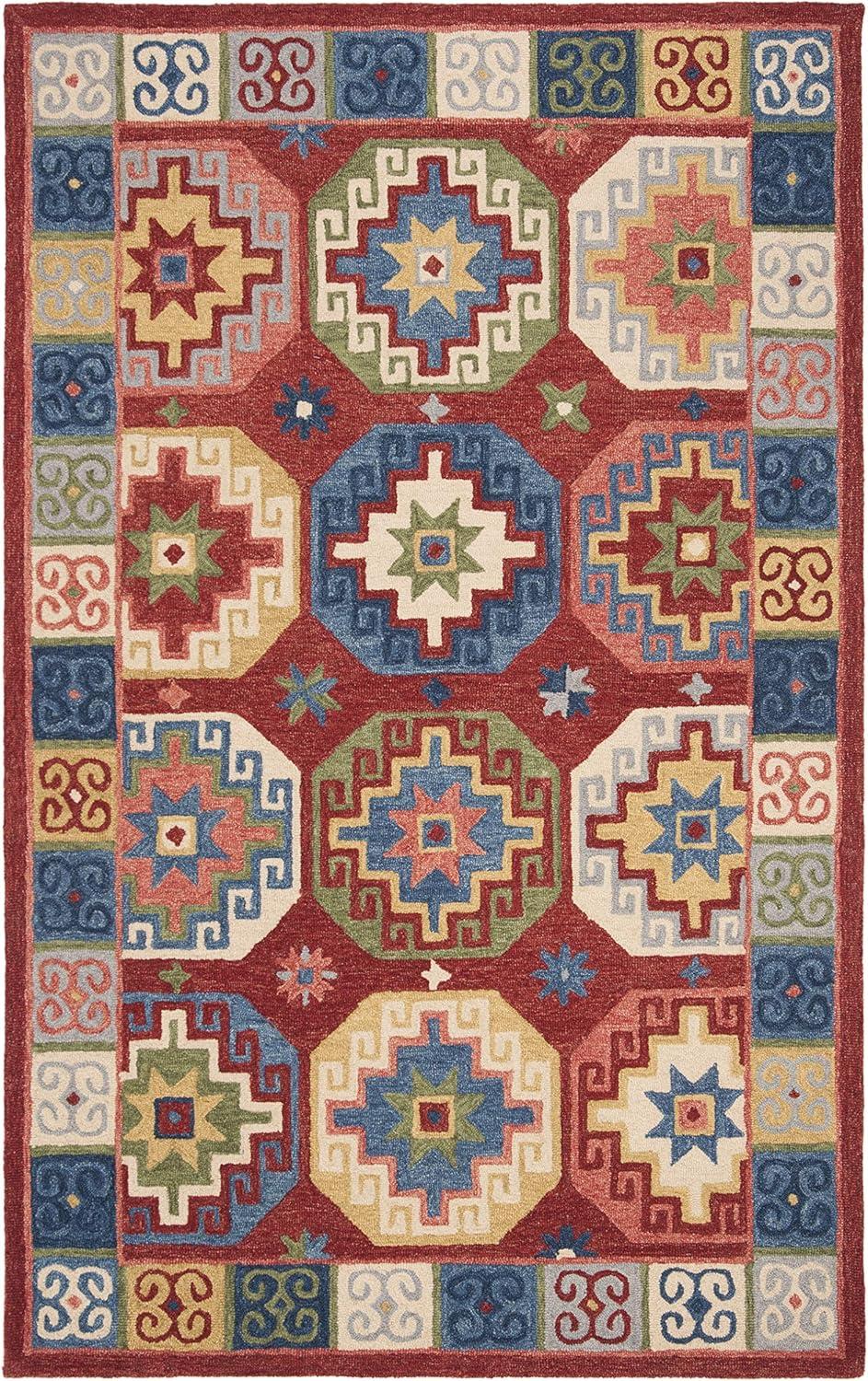 Aspen APN802 Hand Tufted Indoor Area Rug - Red/Blue - 5'x8' - Safavieh