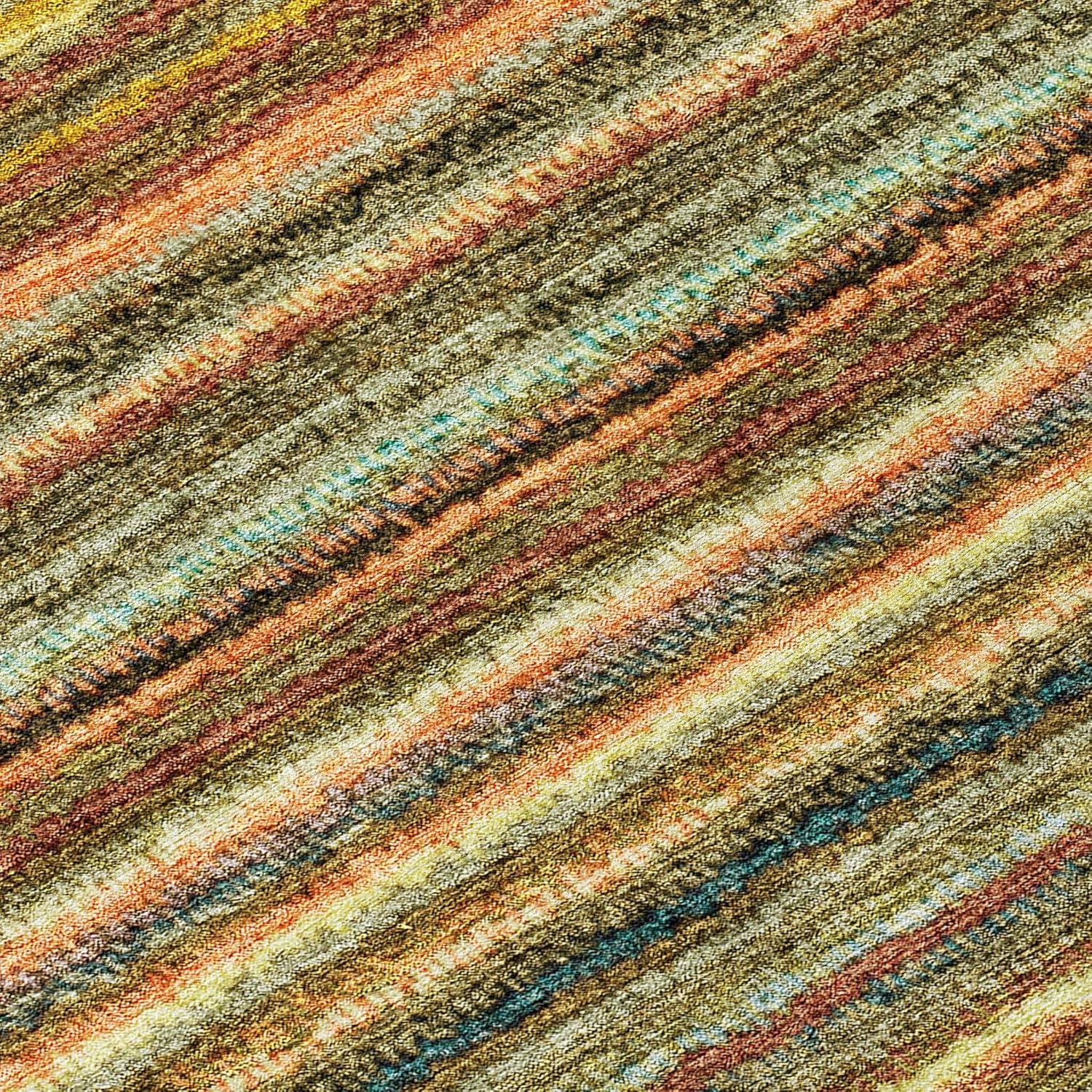 Coral and Multicolor Striped Synthetic Rectangular Rug 2'6" x 3'10"