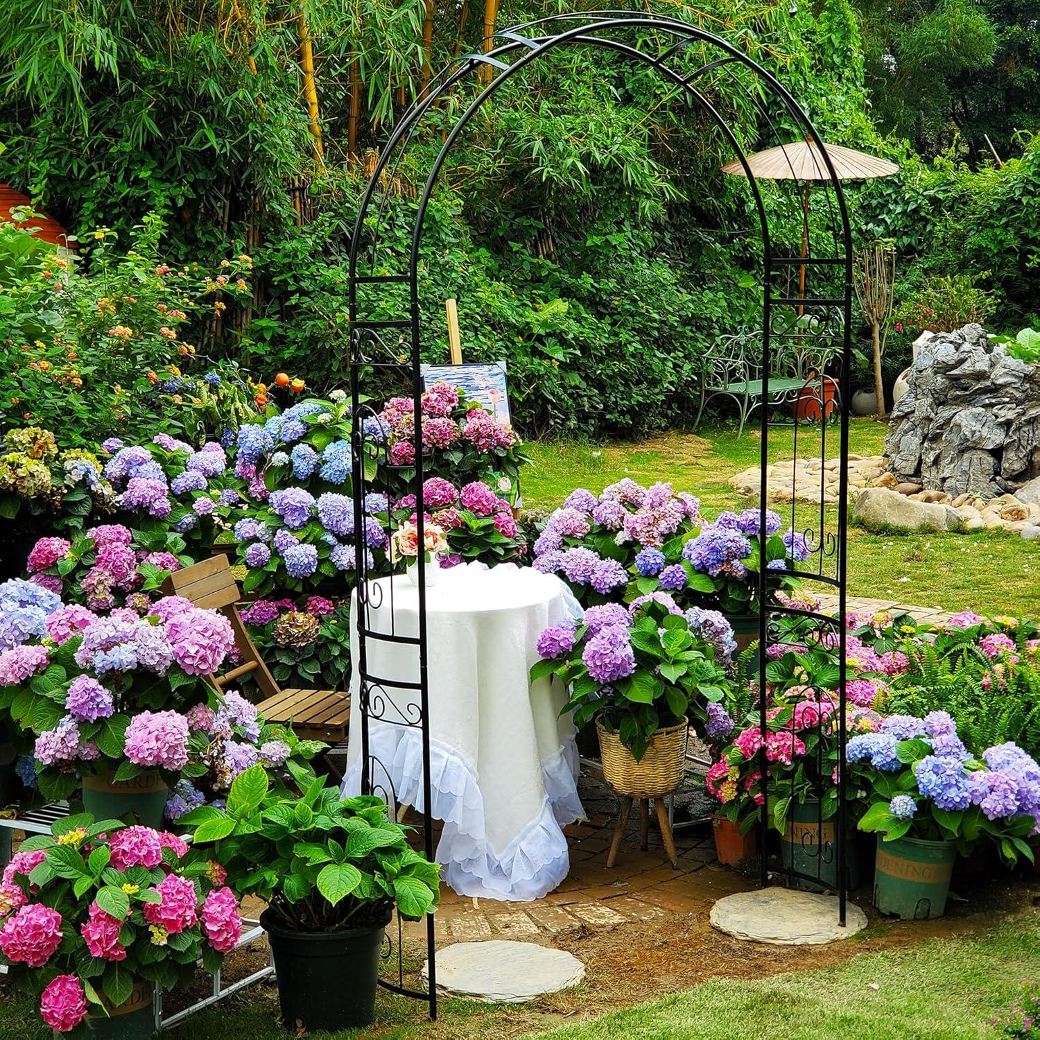 SCENDOR Black Metal Garden Arch Arbor Archway, Stereoscopic Graceful Curve Design perfect for Climbing Plants Outdoor and Wedding Ceremony, 18.1 lb