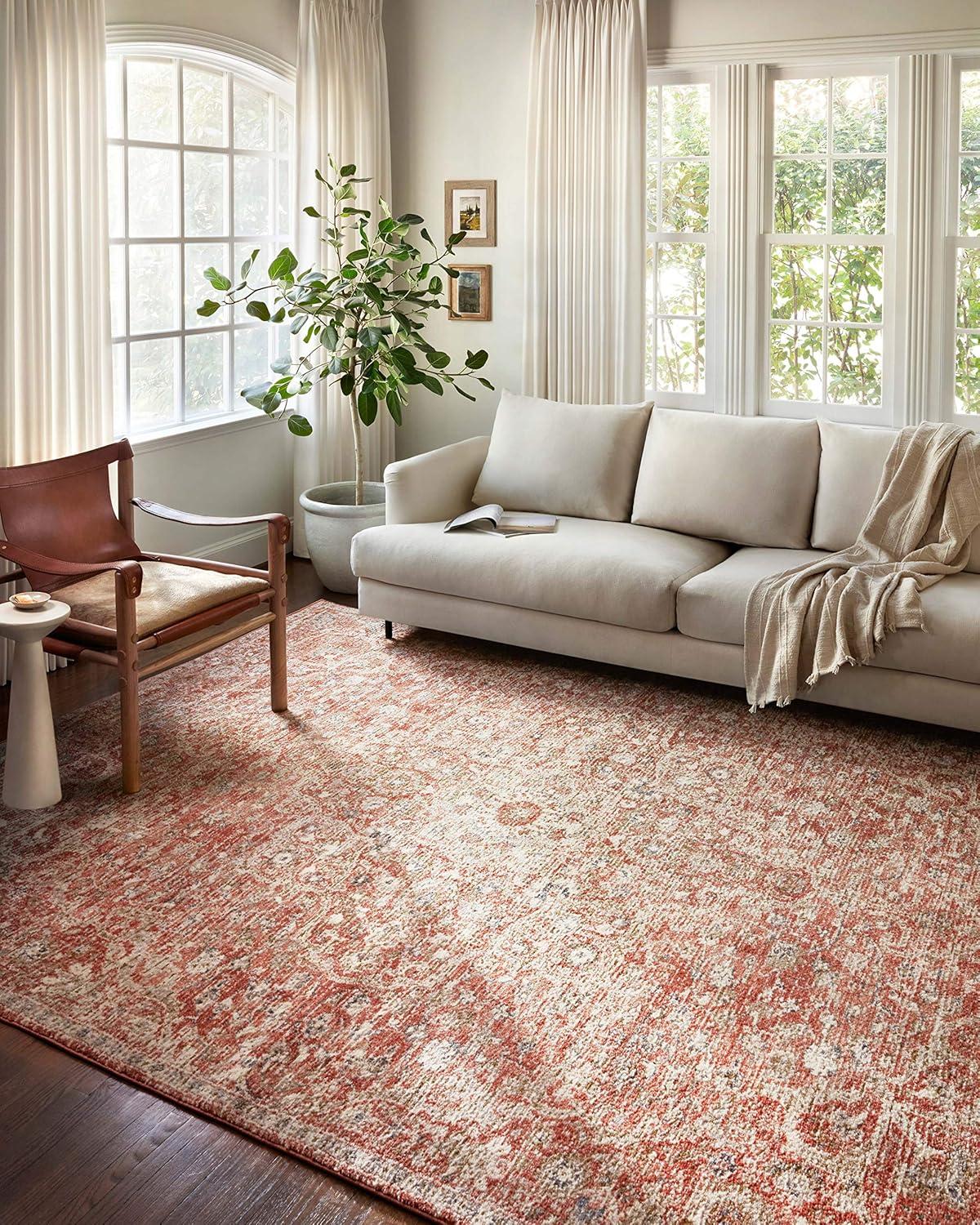 Saban Rust and Beige Rectangular Stain-Resistant Area Rug