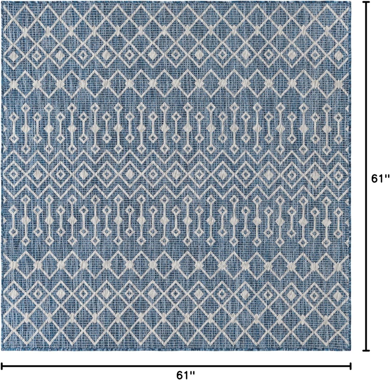 Unique Loom 5' 0 x 5' 0 Square Indoor/Outdoor Trellis Blue Area Rug