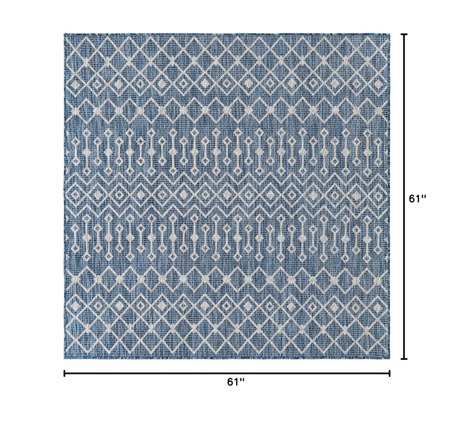 Unique Loom 5' 0 x 5' 0 Square Indoor/Outdoor Trellis Blue Area Rug