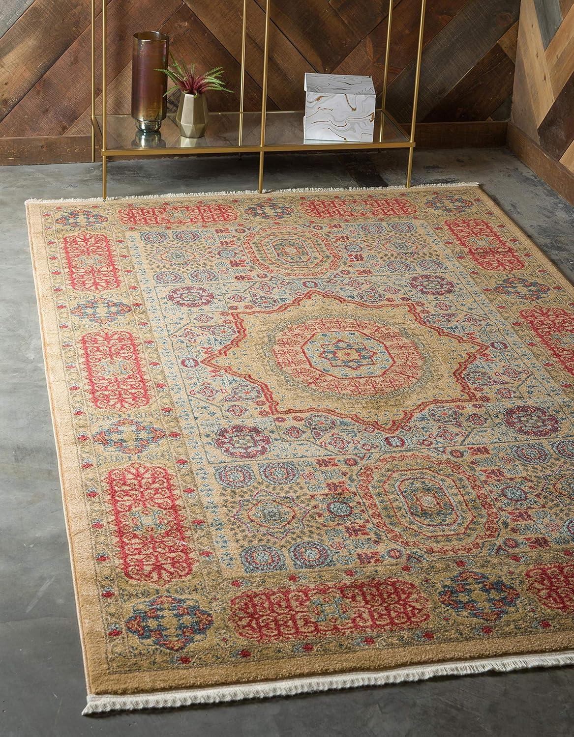 Unique Loom Palace Collection Area Rug - Amber (6' 1" x 9' Rectangle Light Blue/Light Brown)