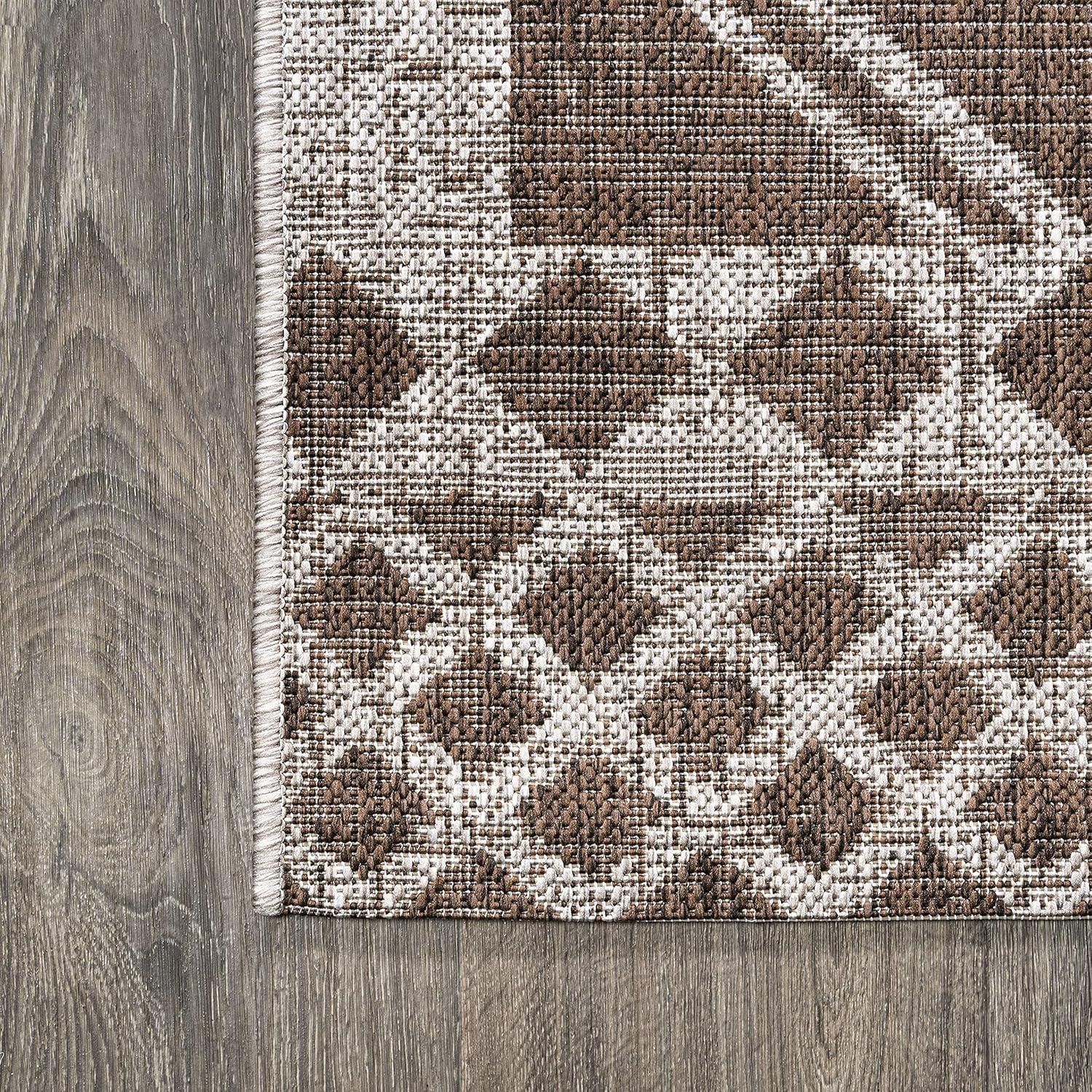 2'x10' Marokko Diamond Medallion Indoor/Outdoor Runner Rug, Brown/Beige - JONATHAN Y