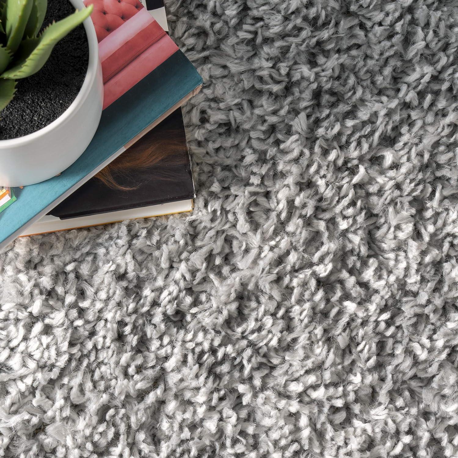 Nuloom Kara Solid 8 Round Shag Indoor Area Rug for Living Room Bedroom Dining Room Nursery, Grey/Ivory
