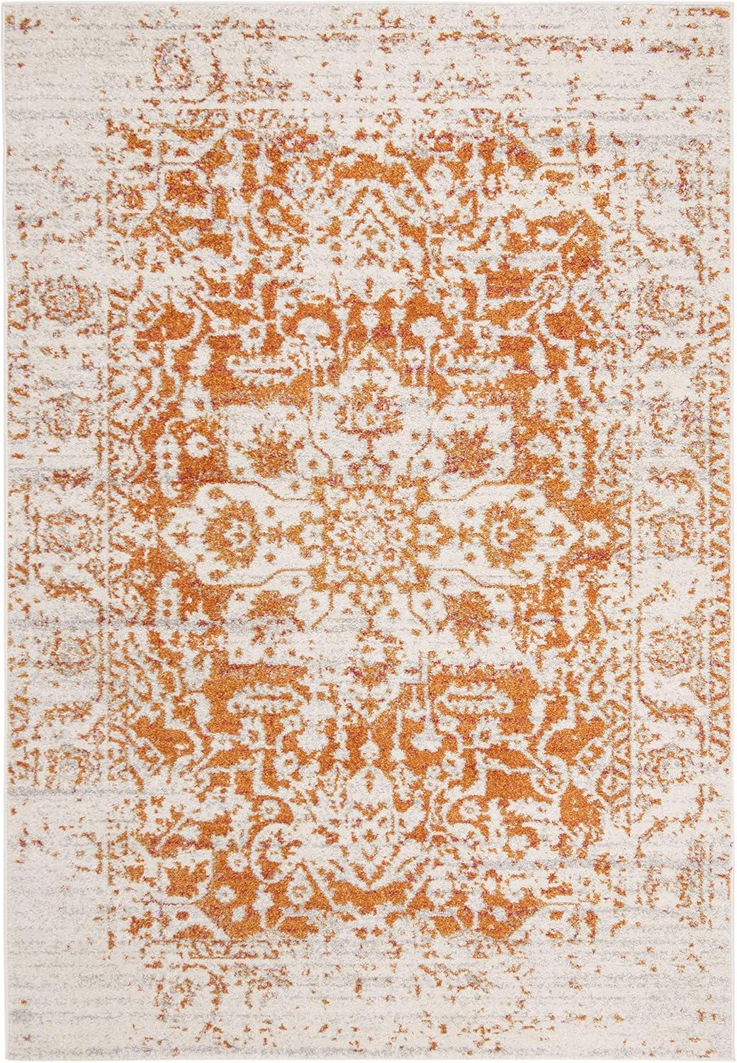 Ivory and Orange Rectangular Synthetic Area Rug