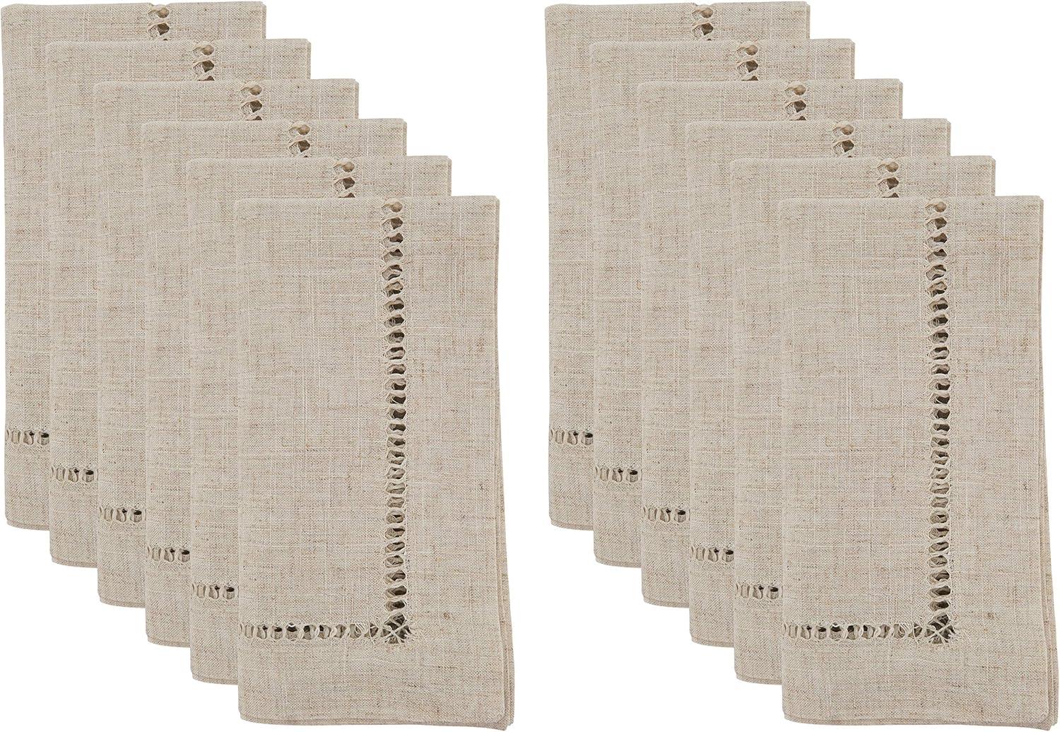 Saro Lifestyle Poly Linen Blend Table Napkins With Hemstitch Border