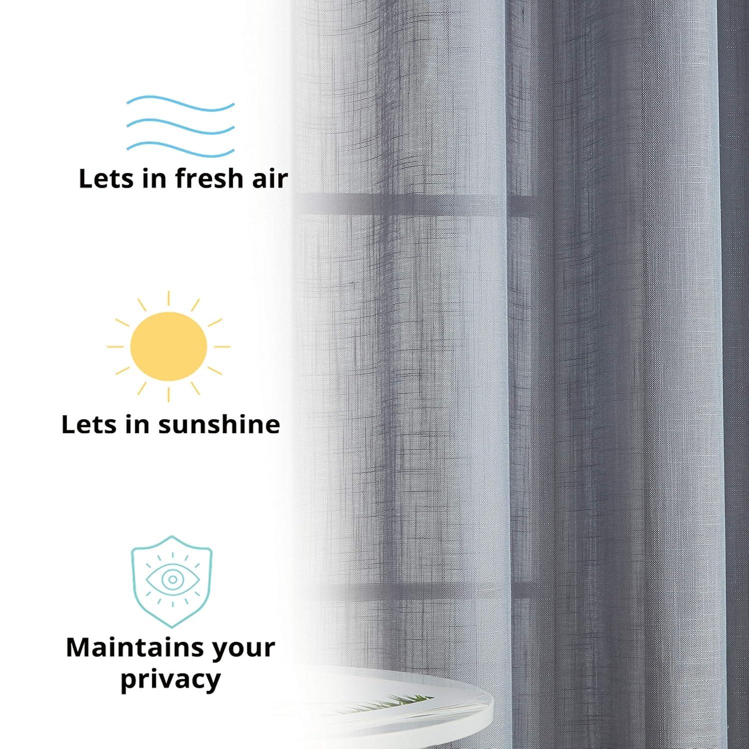 THD Serena Faux Linen Textured Semi Sheer Transparent Window Grommet Long Thick Curtain Panels, Pair