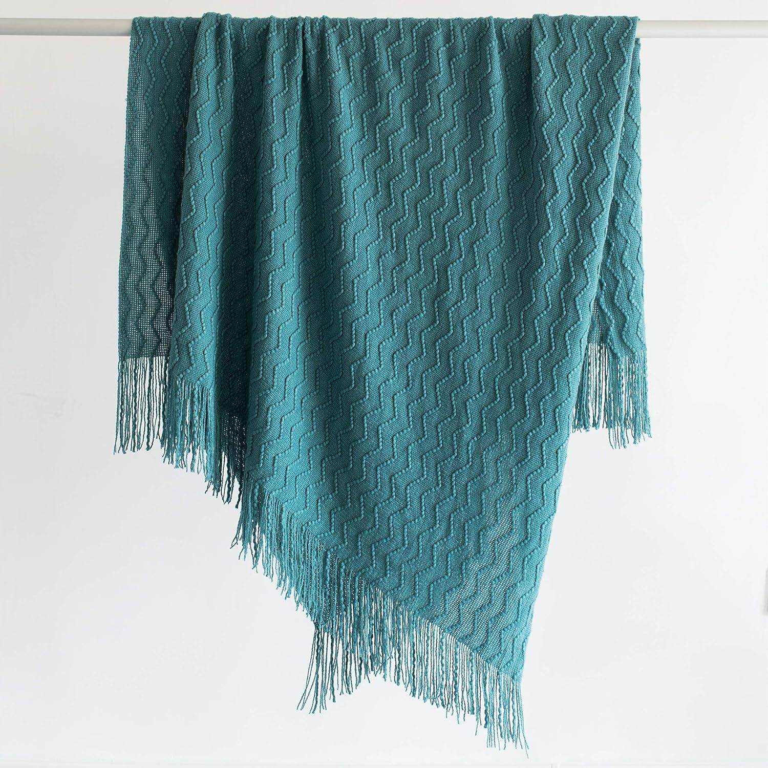 Decorative Throw Blanket - 50x60" Soft Knit with Fringe Edges for a Cozy Touch to Your Living Space