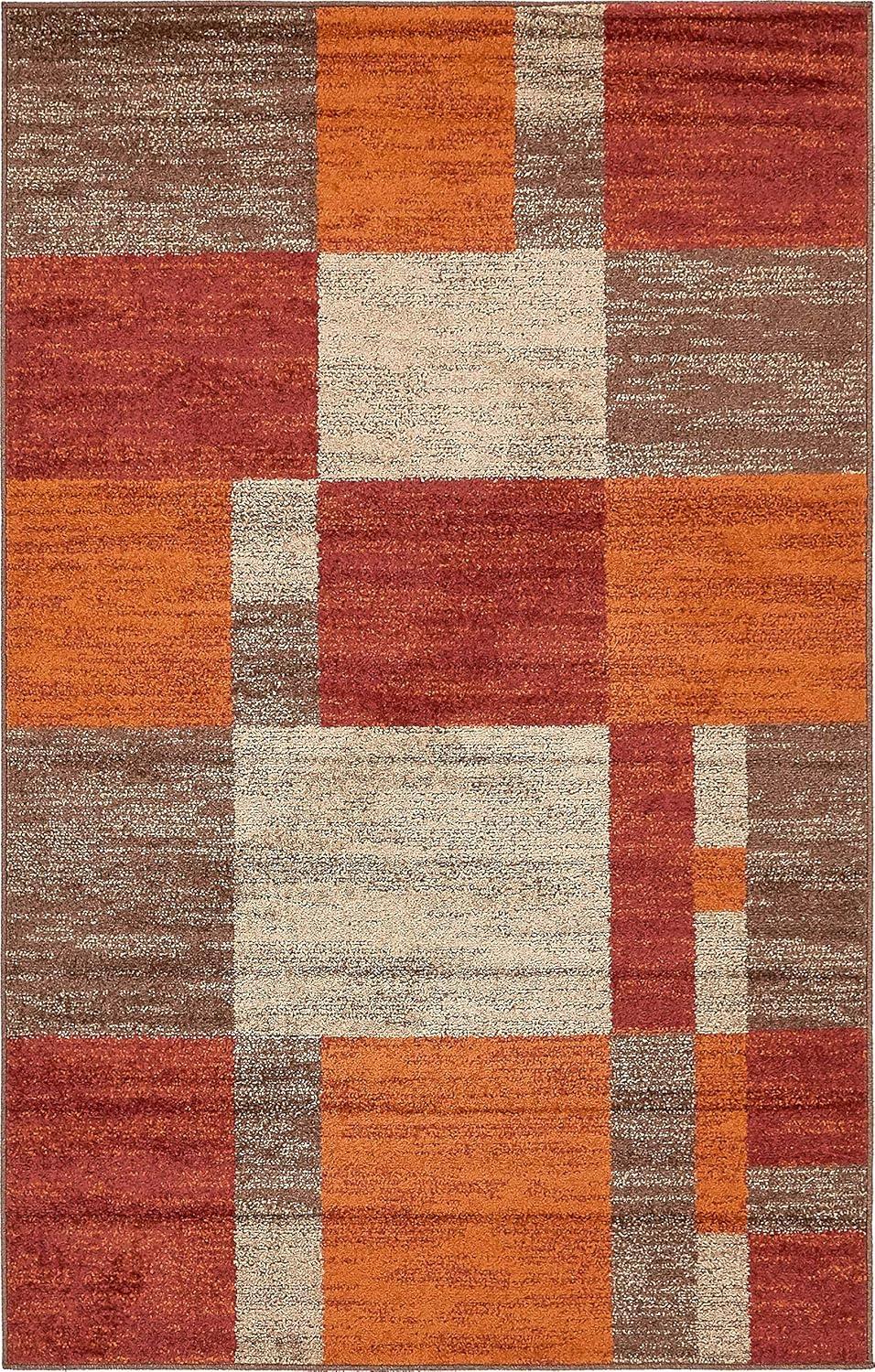 Autumn Collection Modern Contemporary Casual Abstract Area Rug, 5' 3" x 8', Multi/Dark Brown