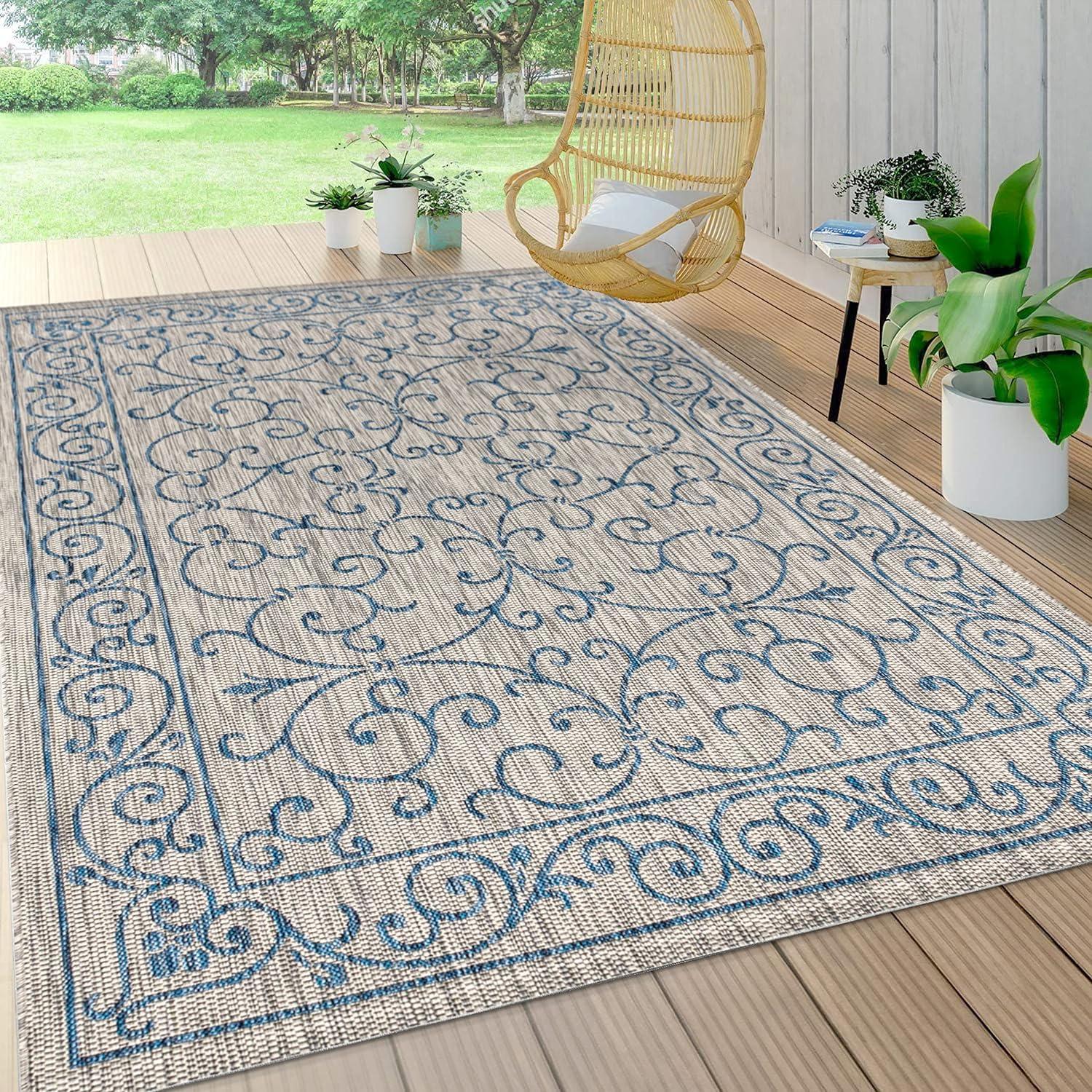 Charleston Vintage Filigree Textured Weave Indoor/Outdoor Area Rug  - JONATHAN Y