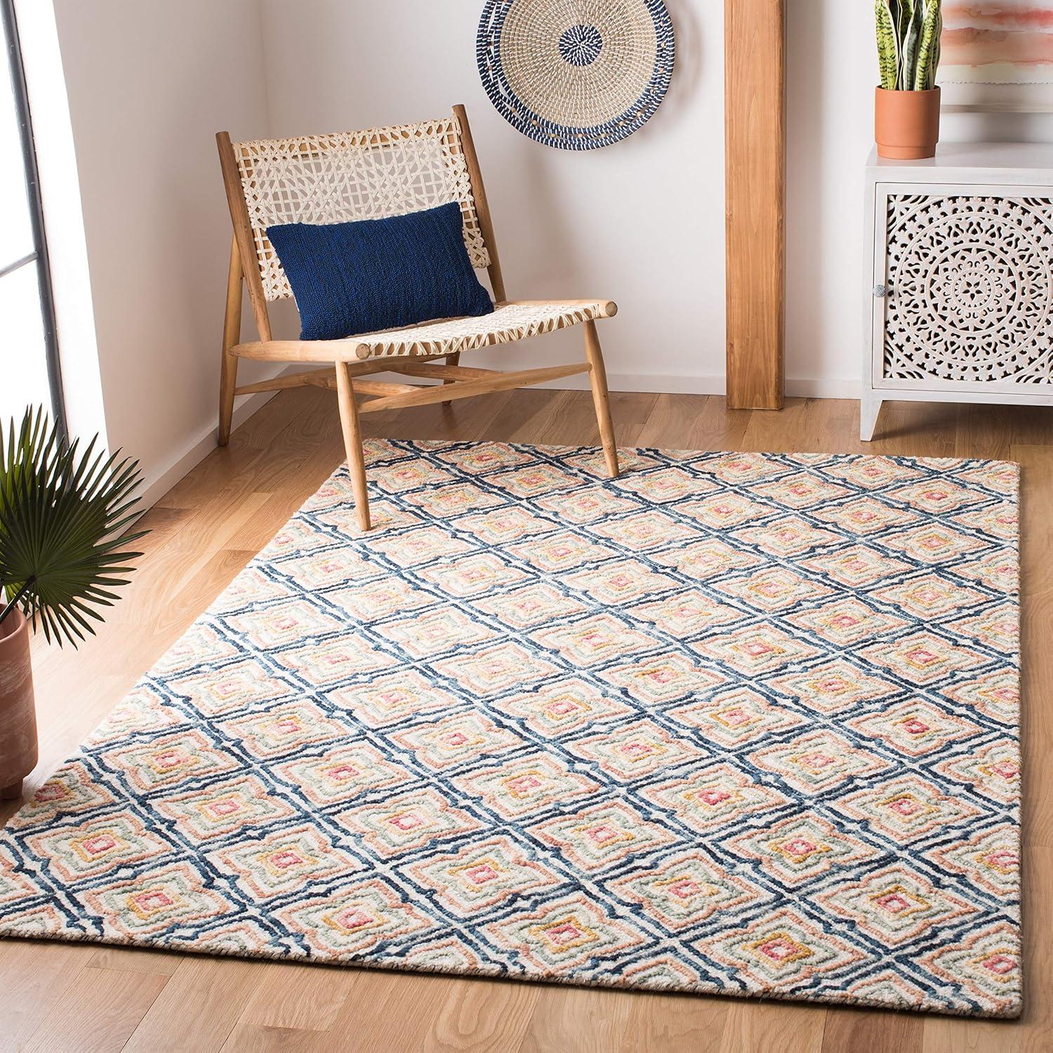 Trace TRC512 Hand Tufted Area Rug - Ivory/Navy - 8'x10' - Safavieh.