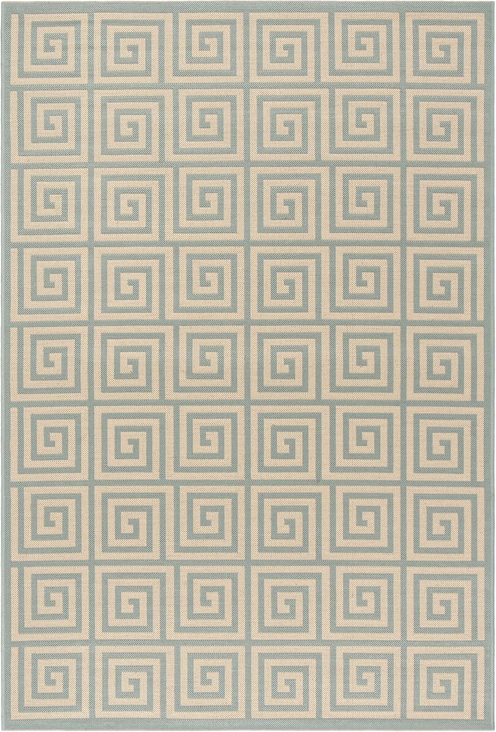 Linden LND129 Power Loomed Area Rug - Cream/Aqua - 5'3"x7'6" - Safavieh