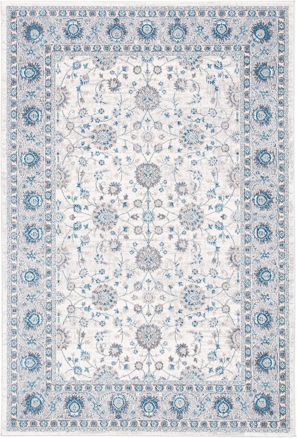 Ivory and Blue Synthetic Hand-knotted Area Rug