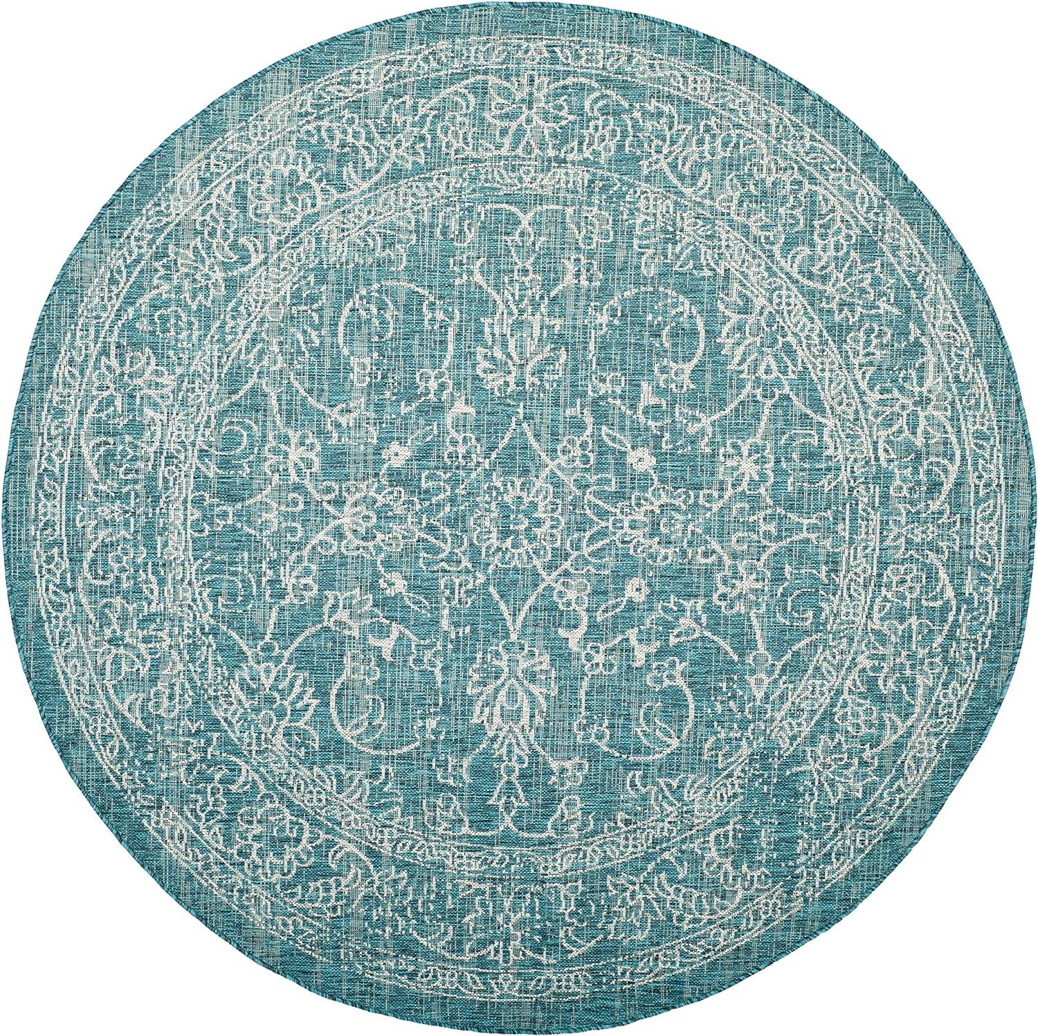 Turquoise Flat Woven Round Synthetic Area Rug, 6'-7"