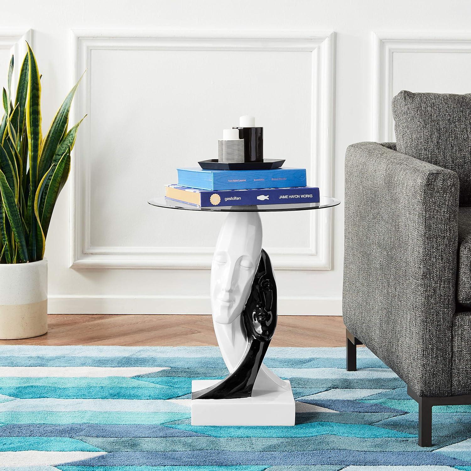 Design Toscano Lovers in Black and White Glass End Table