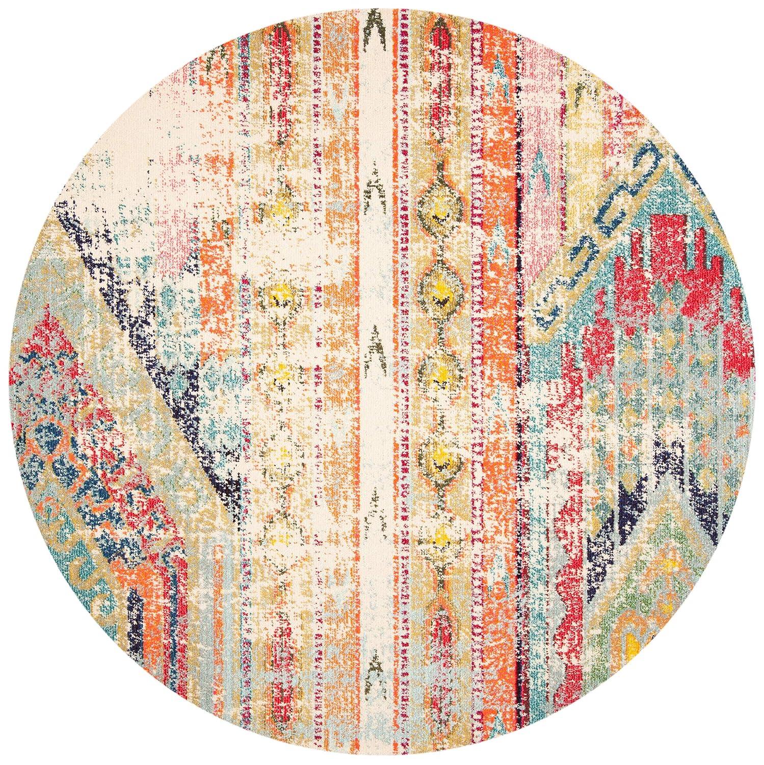 Madison MAD422 Power Loomed Indoor Accent Rug - Blue/Orange - 3' Round - Safavieh