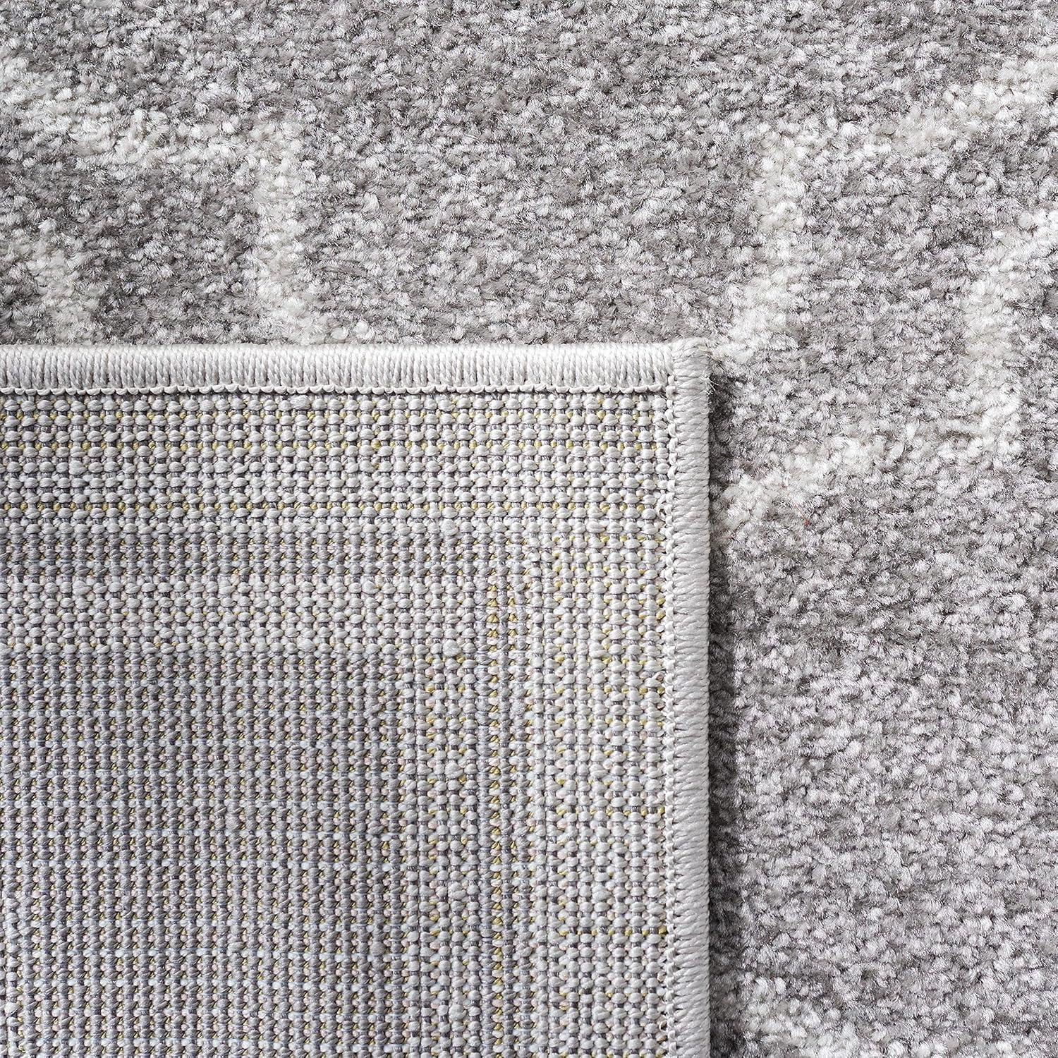 Grey and Light Grey Square Synthetic Area Rug