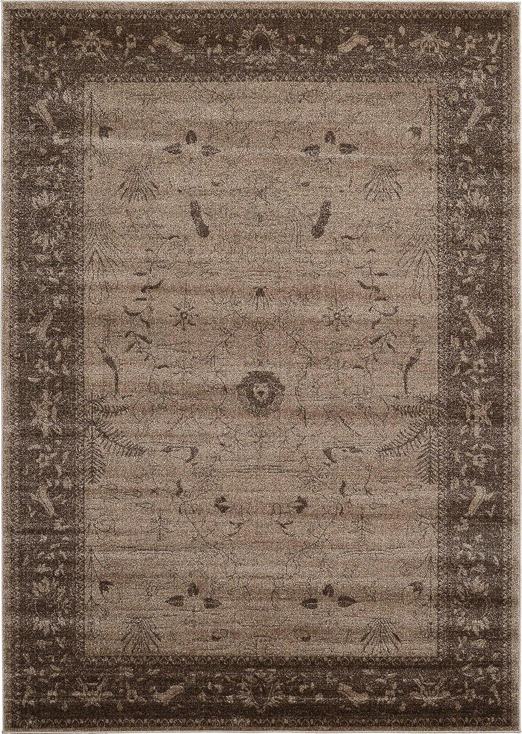 Unique Loom Floral La Jolla 7 x 10 (ft) Loomed Polypropylene Light Brown/Dark Brown Rectangular Indoor Floral/Botanical Area rug