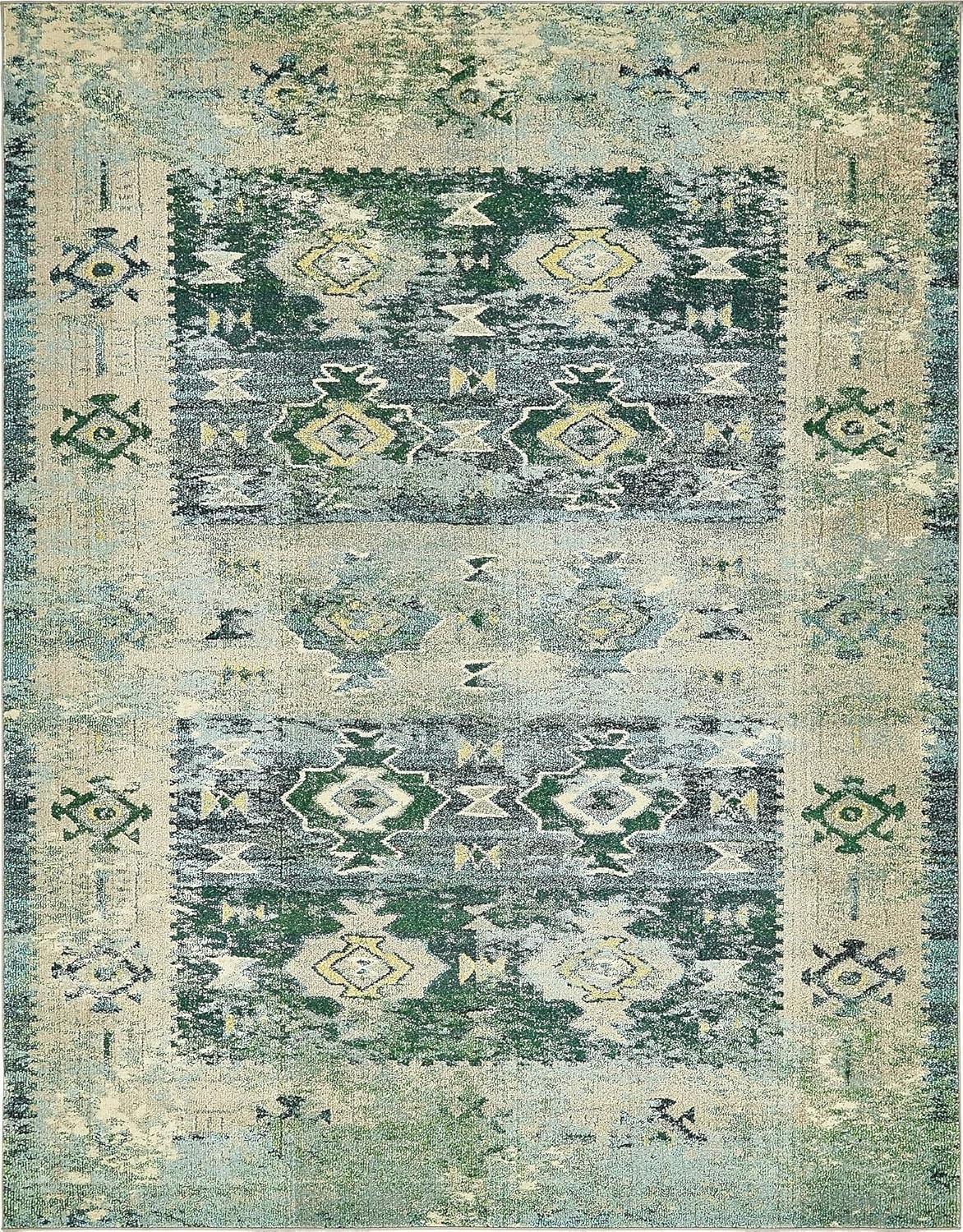 Eco-Friendly Geometric Green Synthetic 8' x 10' Indoor Rug