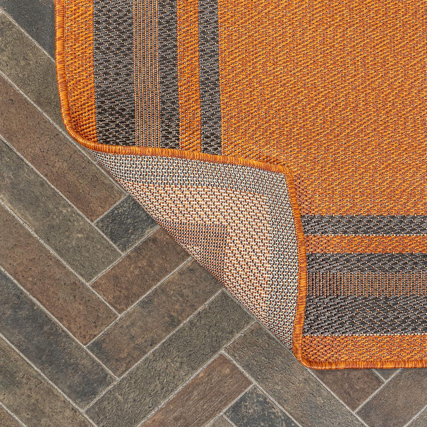 3' x 5' James Modern Border Stripe Indoor/Outdoor Area Rug, Orange/Dark Gray - JONATHAN Y
