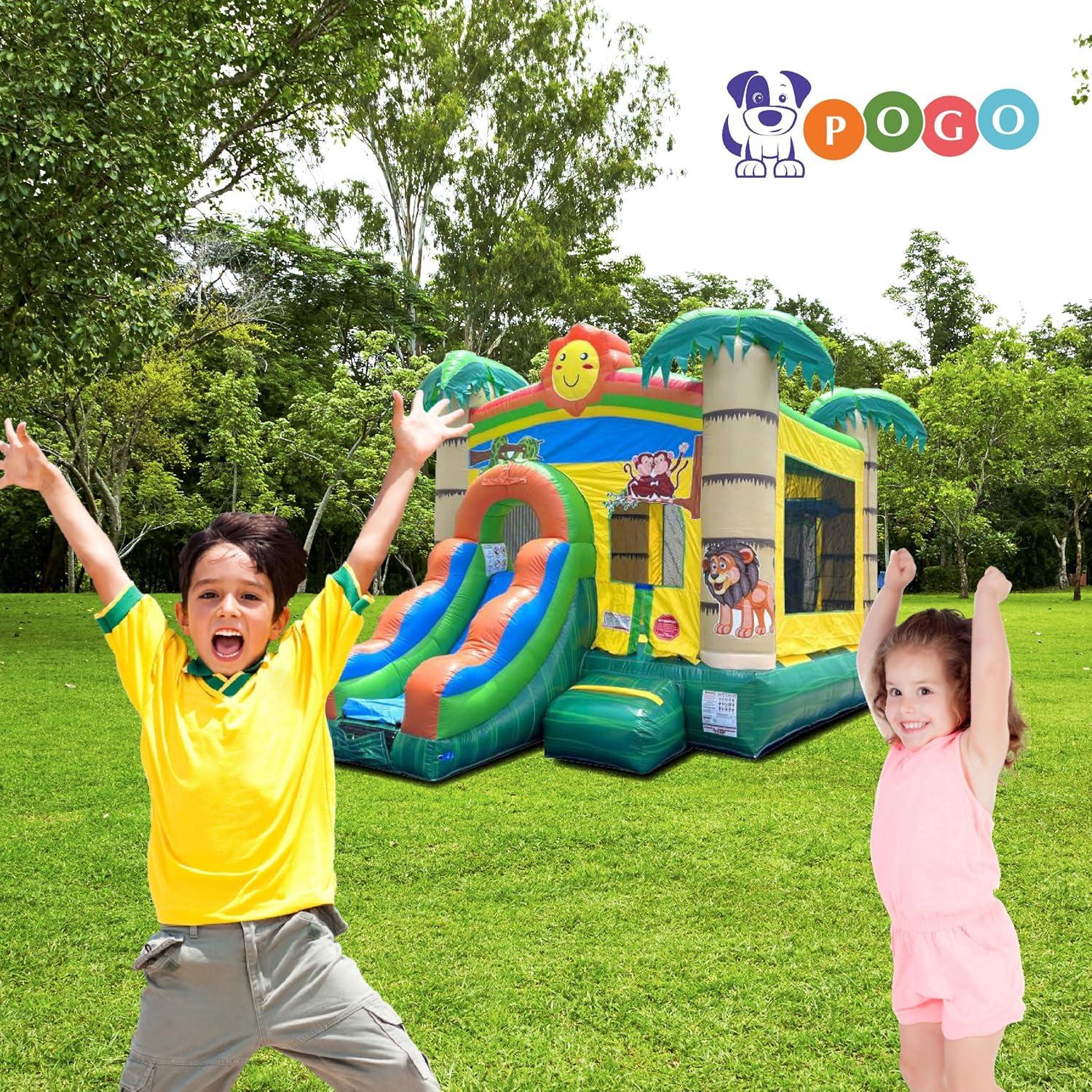 Pogo Bounce House Crossover Bounce House with Slide, Tropical Smiley Face, No Blower