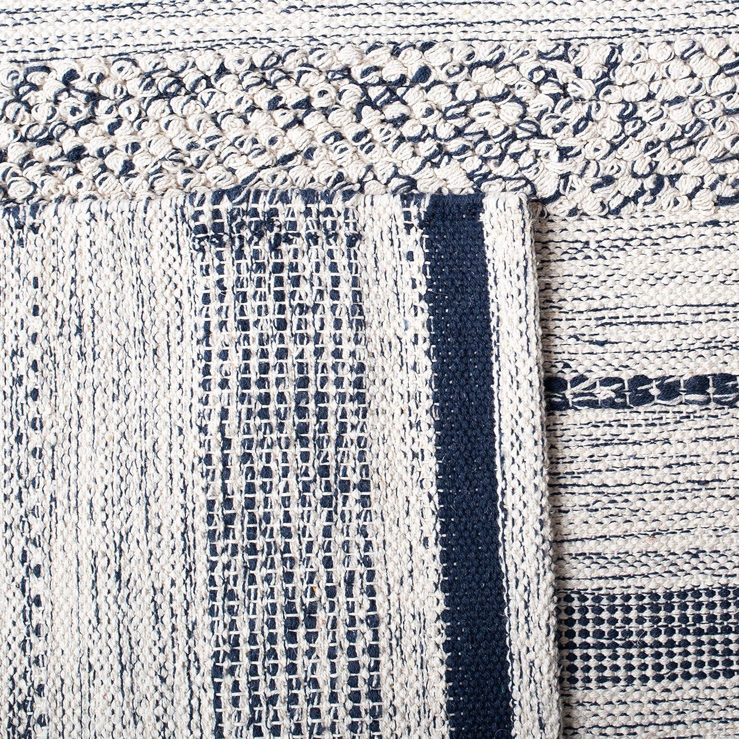 Striped Kilim STK517 Hand Woven Area Rug - Ivory/Navy - 7'x7' - Safavieh.