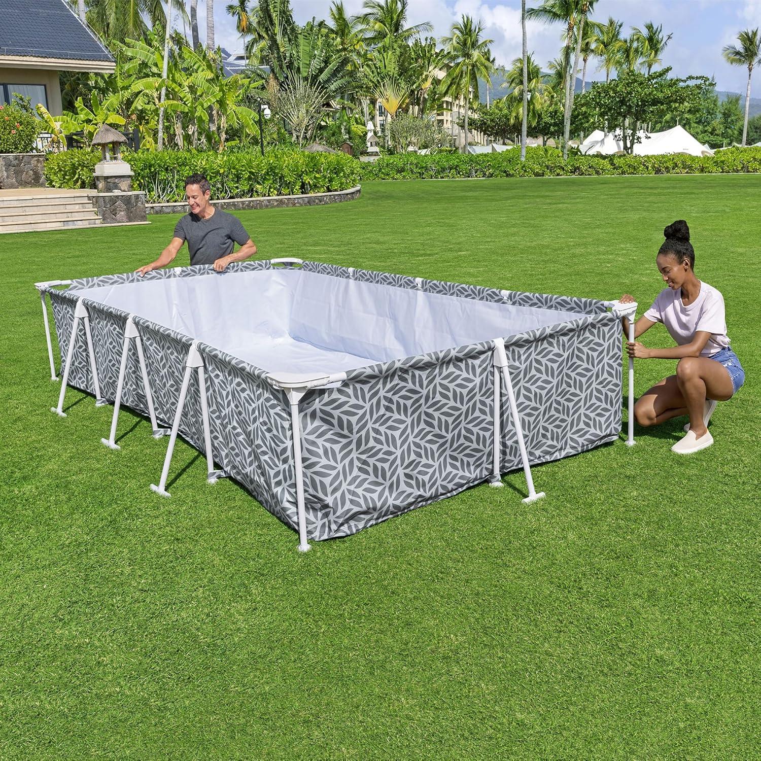 Bestway Steel ProRectangular Metal Frame Above Ground Outdoor Backyard Swimming Pool