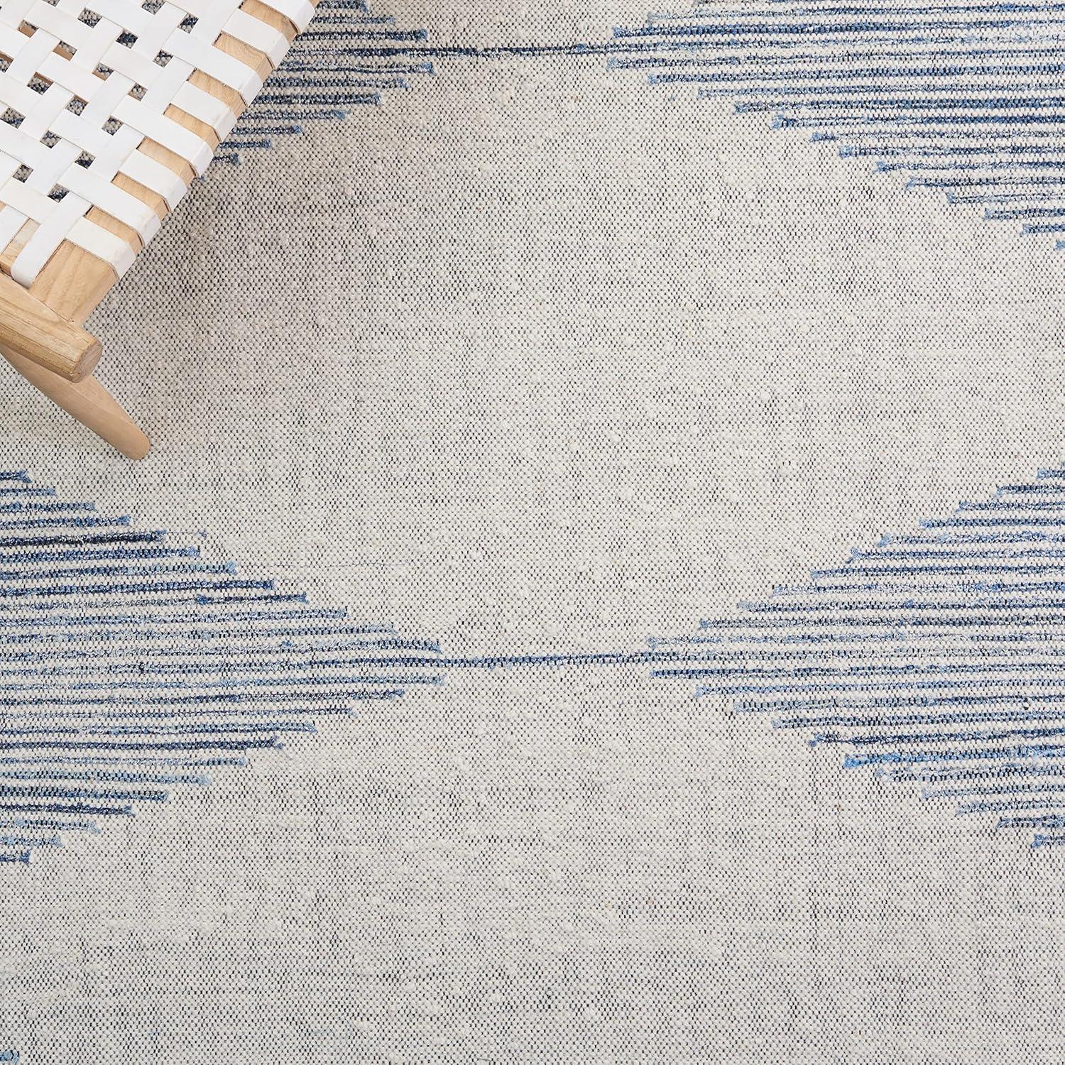 Kilim With Fringes KLM309 Flat Weave Area Rug - Blue/Ivory - 5'x8' - Safavieh