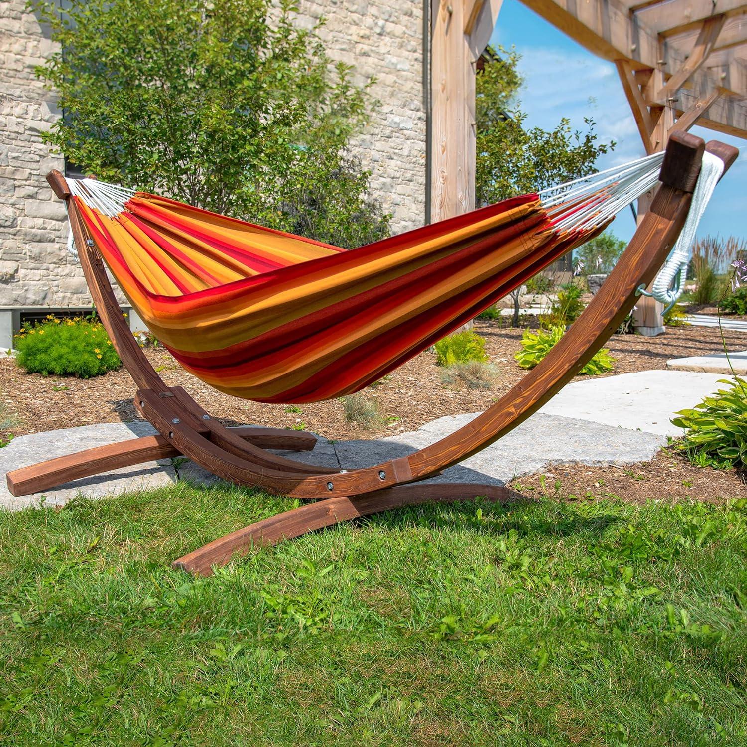 The Hamptons Collection 102” Orange Striped Sunbrella Brazilian Style Hammock with Stand