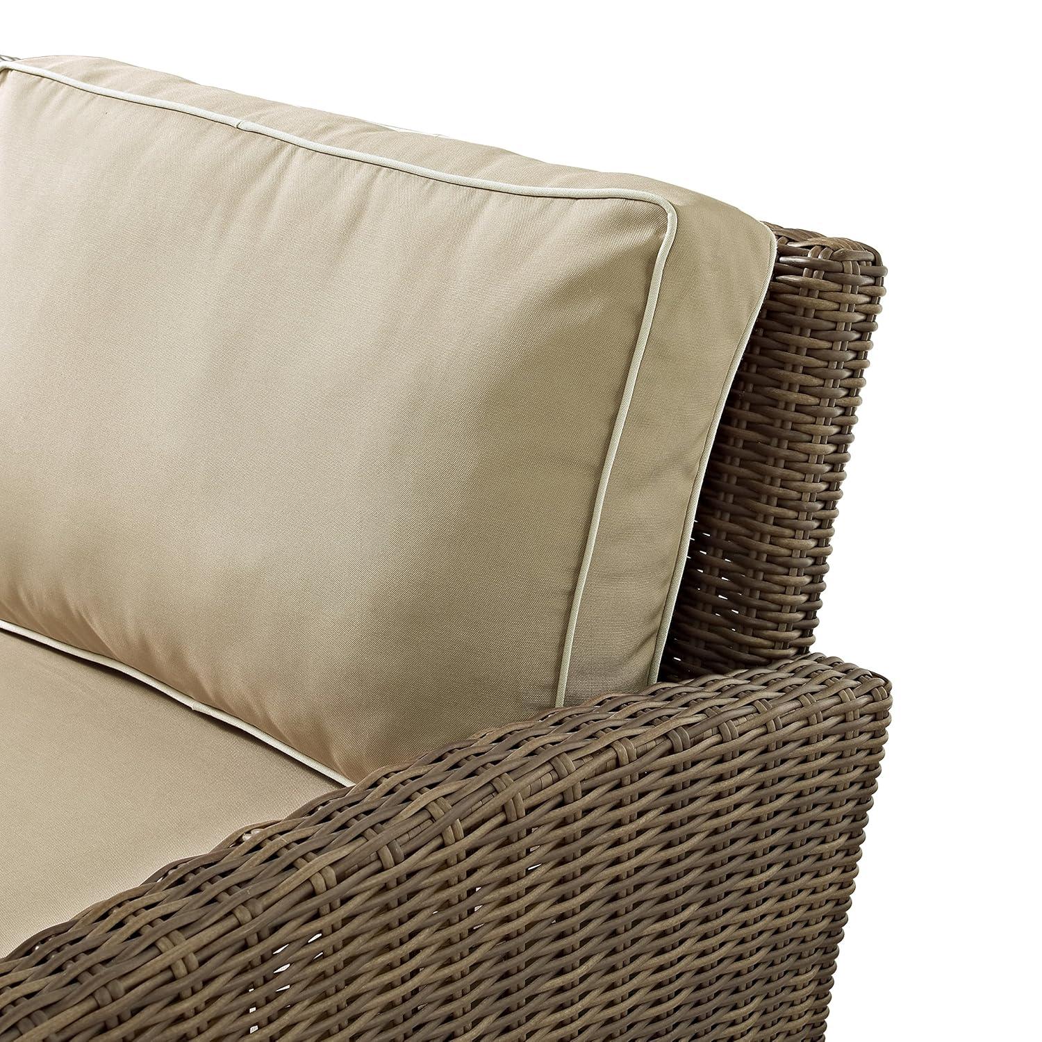 Crosley Bradenton Outdoor Wicker Loveseat with Sand Cushions: Steel Frame, UV-Resistant