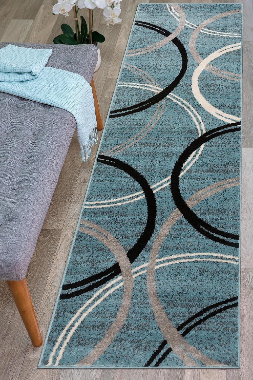 World Rug Gallery Contemporary Abstract Circles Design Blue 2' x 7' Indoor Runner Rug