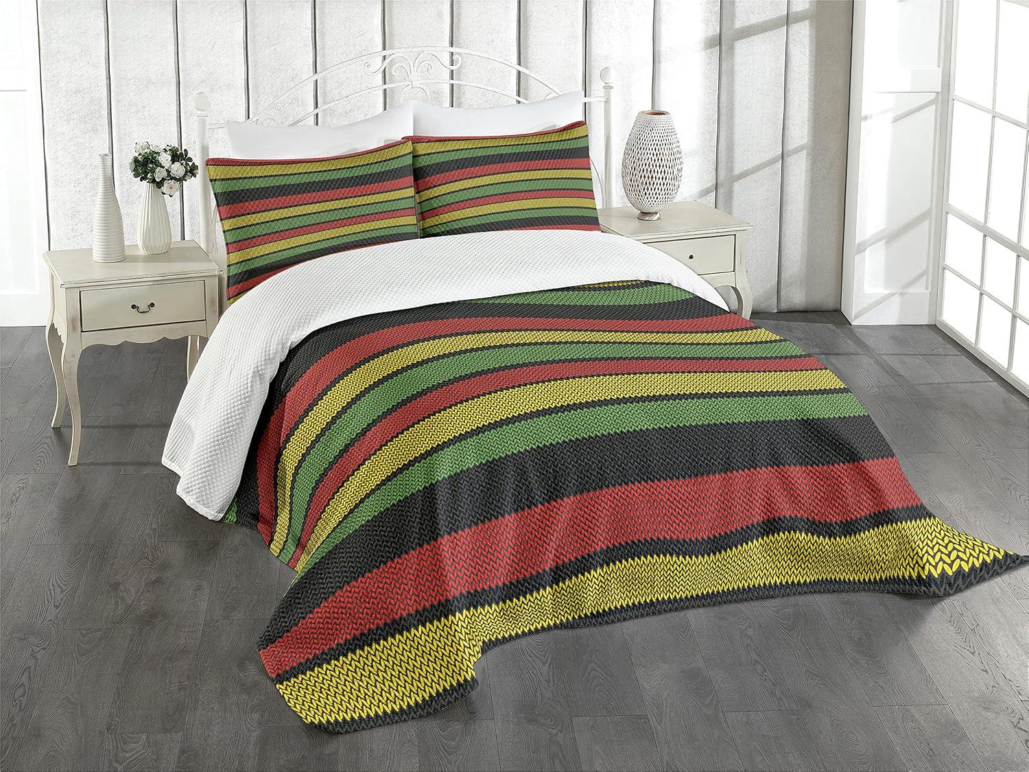 Ambesonne Jamaican Bedspread Set Knitted Rasta Lines Multicolor | Wayfair