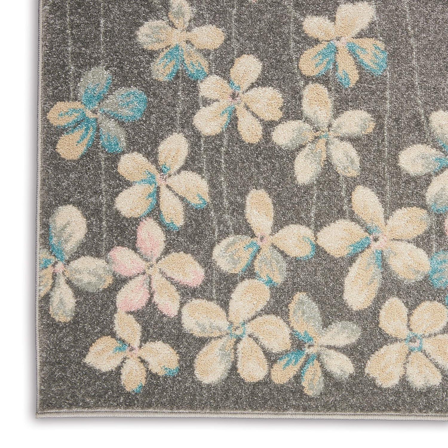 Nourison Tranquil 5'3" X 7'3" (5' x 7') Grey/Beige Area Rug Bohemian Botanical Vine and Bloom by Nourison