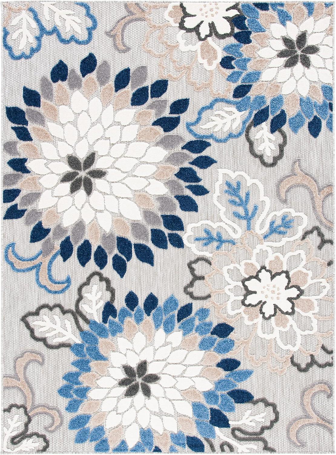 Reversible Rectangular Floral Bliss 9' x 12' Blue Synthetic Rug