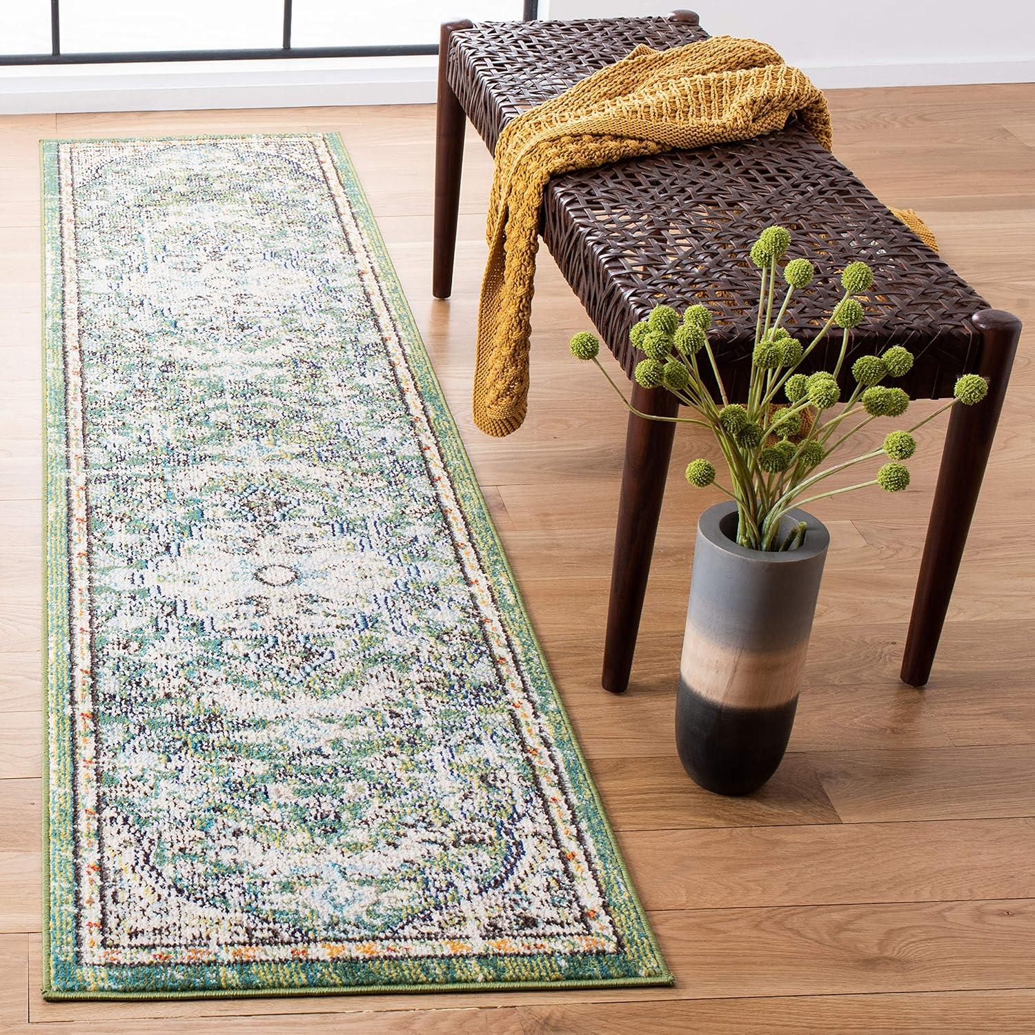 Madison MAD447 Power Loomed Runner Rug - Green/Turquoise - 2'2"x14' - Safavieh.