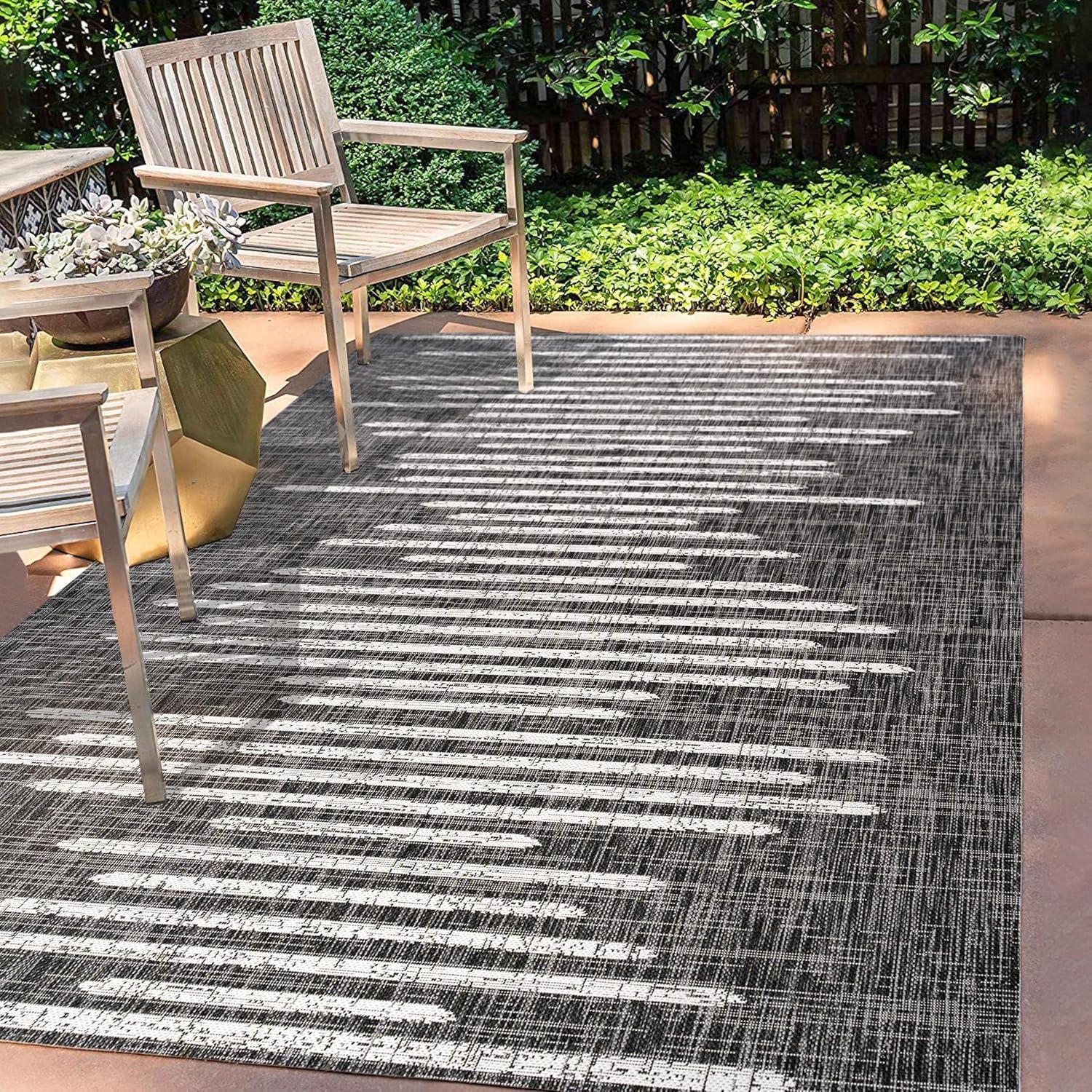 3'x5' Zolak Berber Stripe Geometric Indoor/Outdoor Area Rug, Black/Ivory - JONATHAN Y