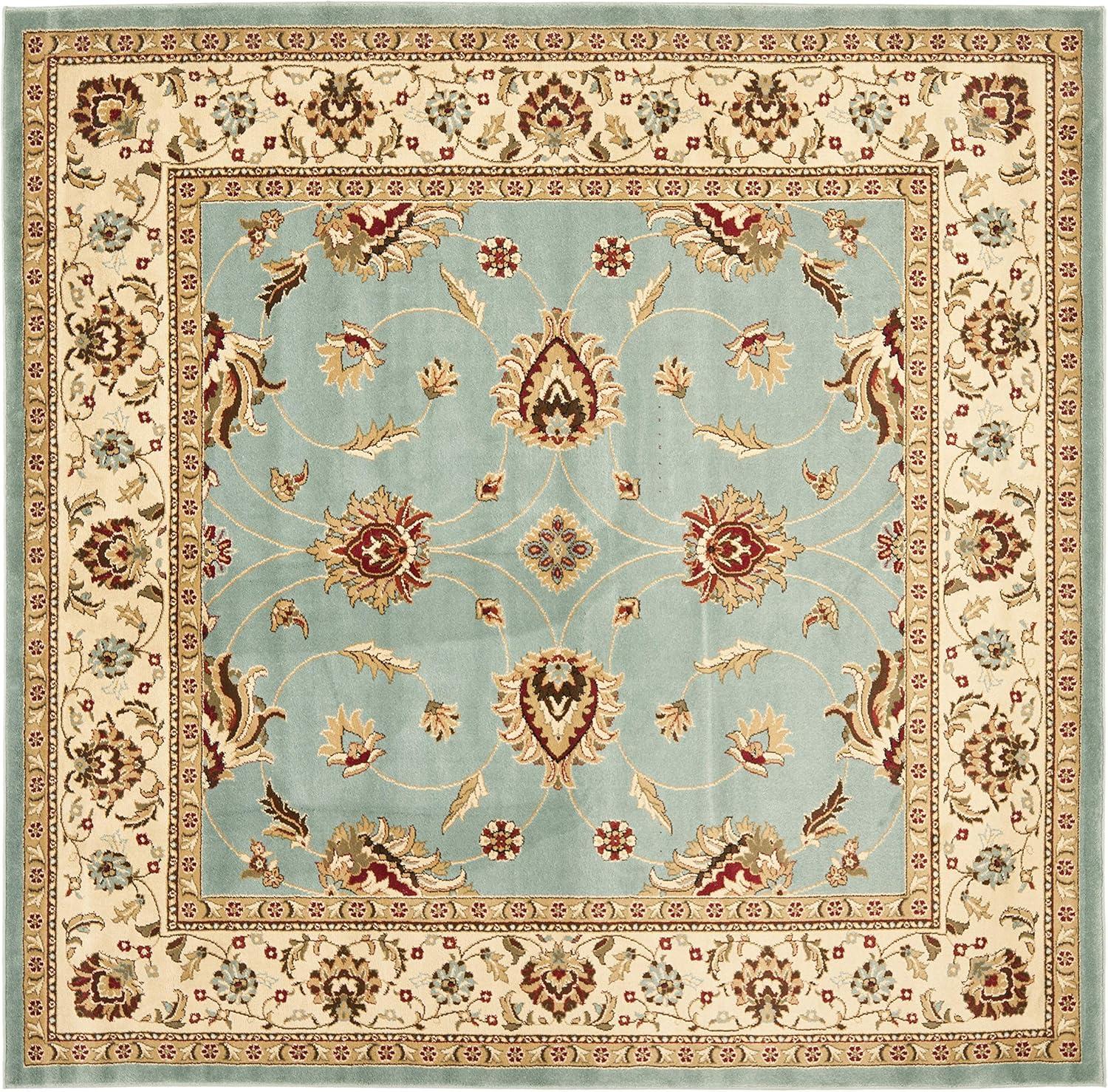 Elegant Blue and Ivory Square Synthetic Area Rug, 6'7" x 6'7"