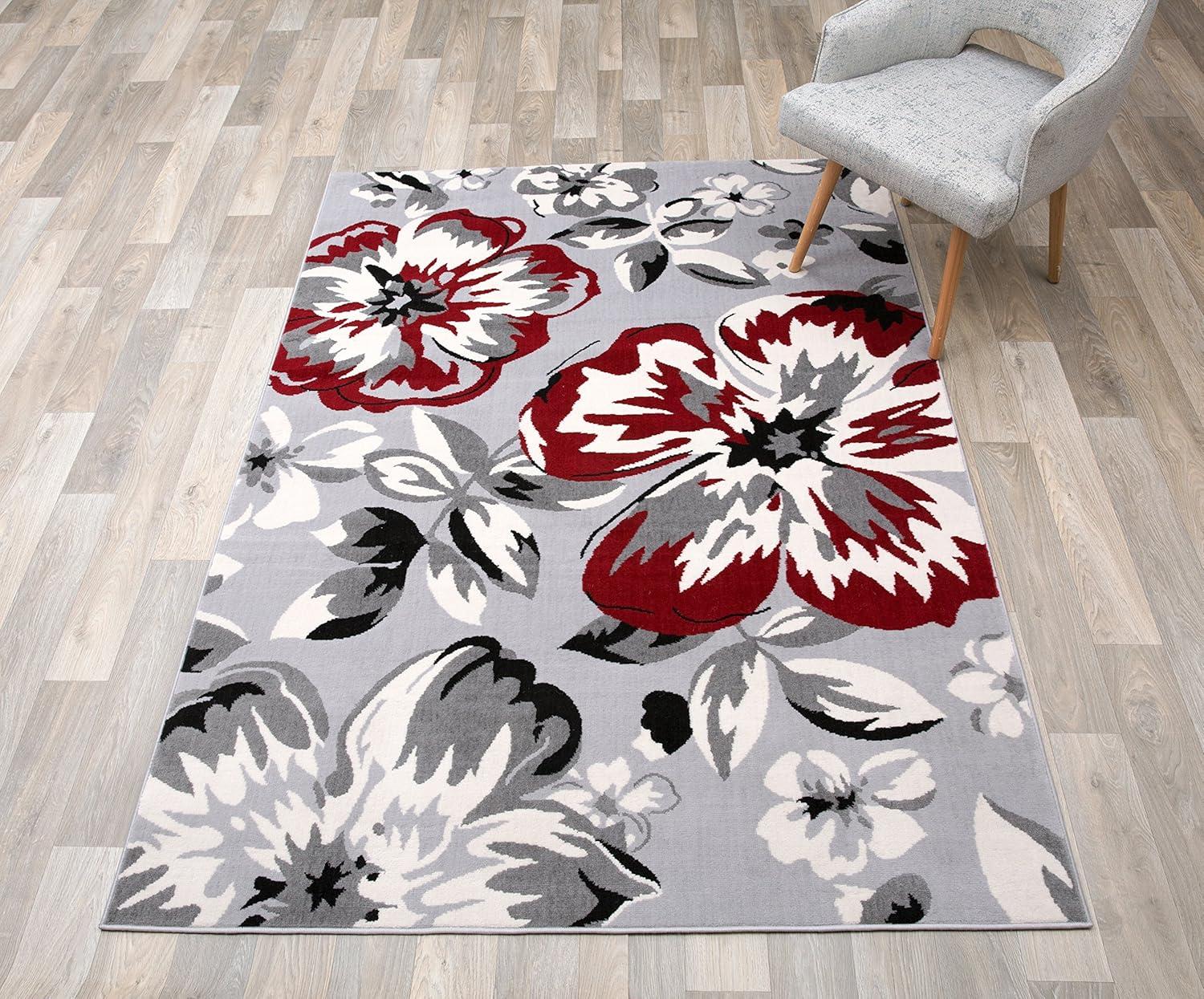 World Rug Gallery Modern Floral Design Red 5' x 7' Area Rug