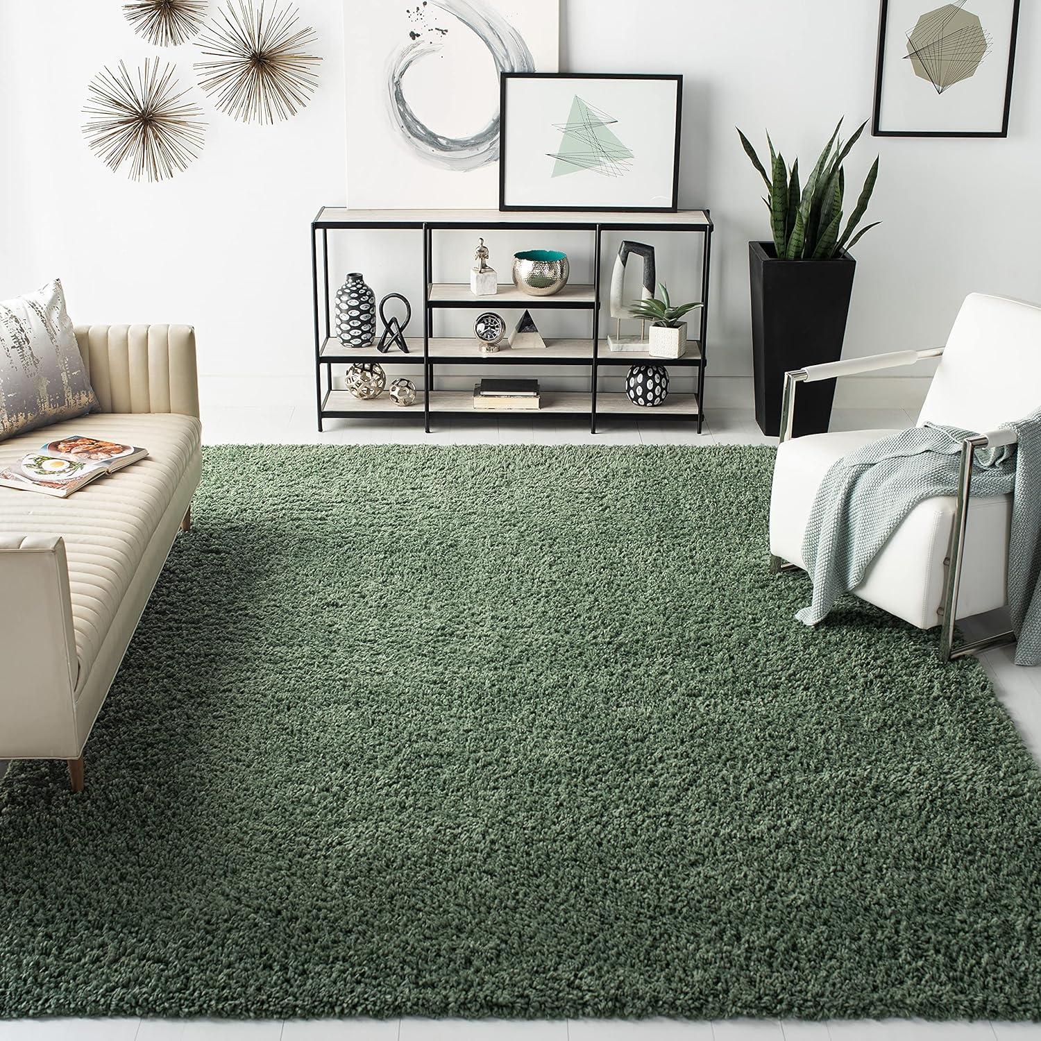 Green Plush Shag Area Rug, 9' x 12', Easy Care